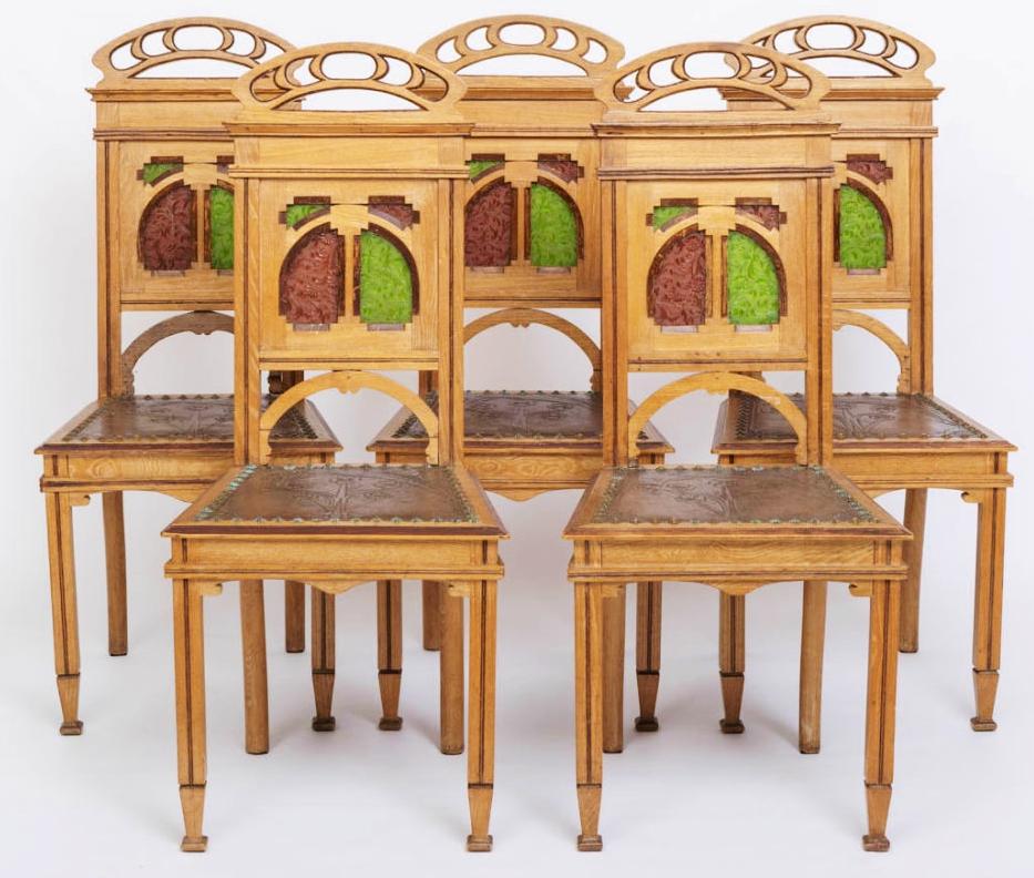 Hand-Crafted SET OF FIVE ART NOUVEAU CHAIRS early 20th Century
