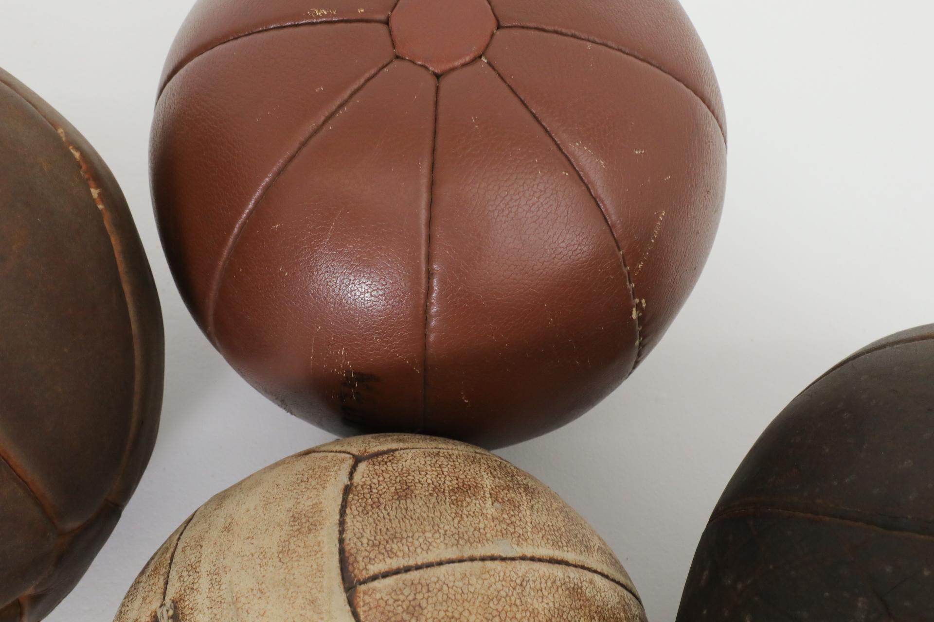 Set of Five Assorted Vintage Leather Gymnastics Medicine Balls For Sale 4