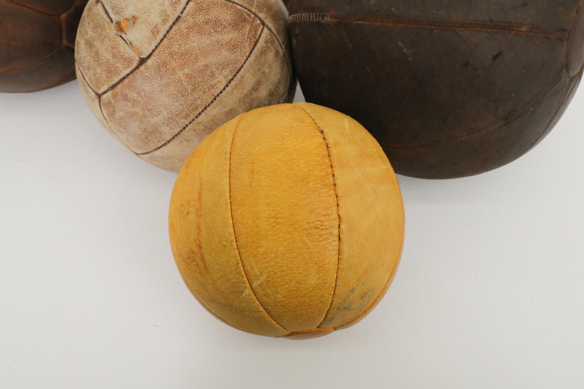 Set of Five Assorted Vintage Leather Gymnastics Medicine Balls For Sale 5
