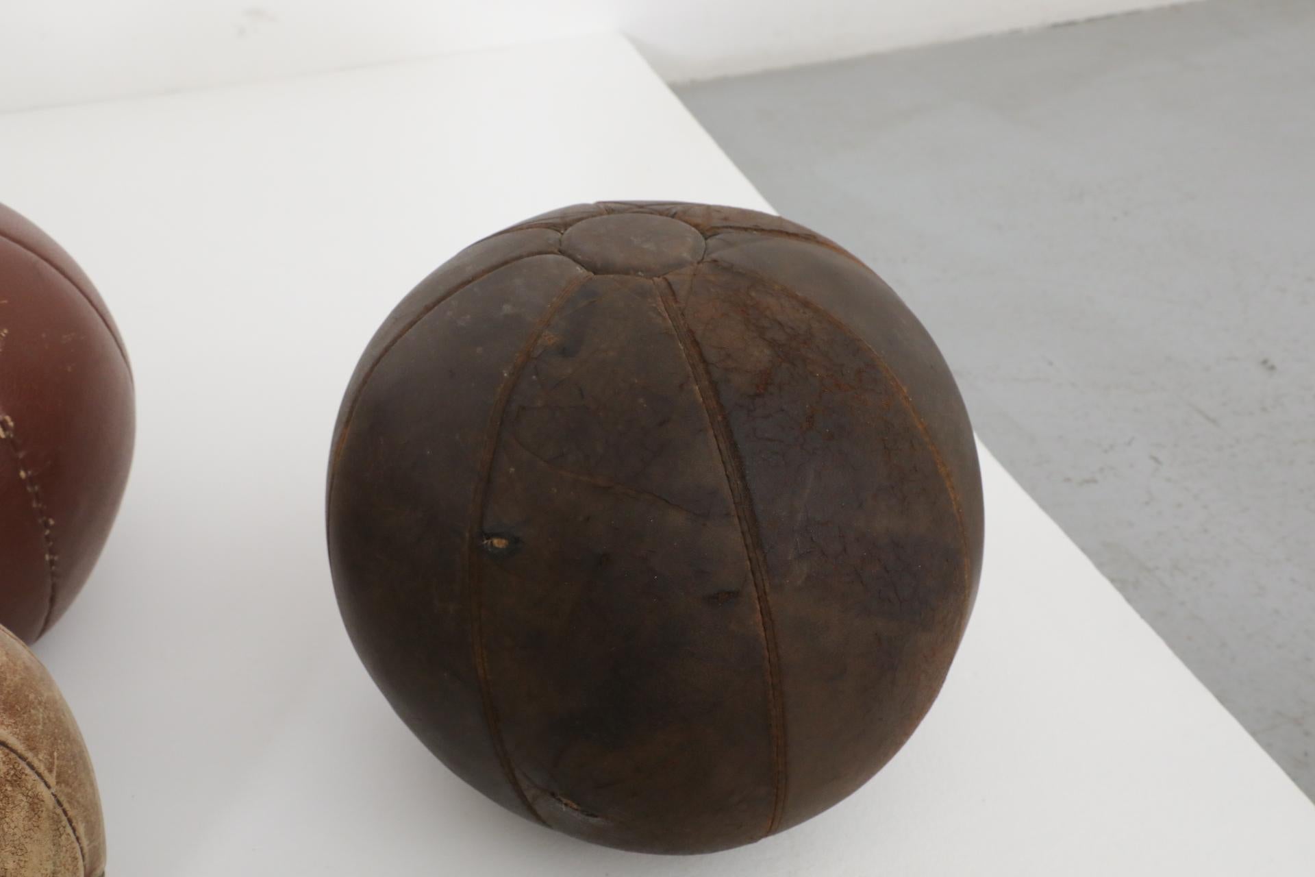 Set of Five Assorted Vintage Leather Gymnastics Medicine Balls For Sale 6