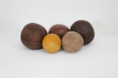 Set of Five Assorted Vintage Leather Gymnastics Medicine Balls