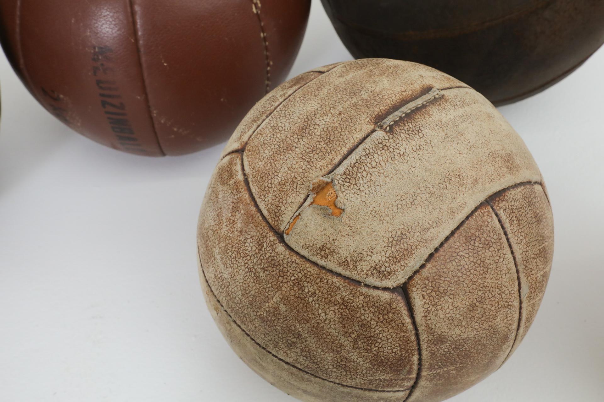 Set of Five Assorted Vintage Leather Gymnastics Medicine Balls For Sale 1