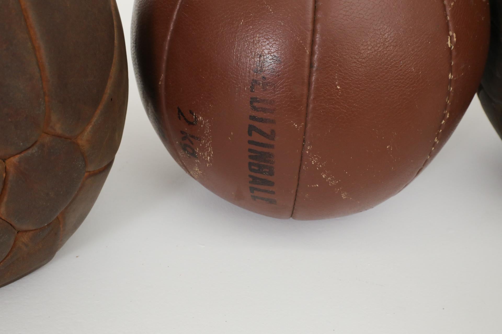 Set of Five Assorted Vintage Leather Gymnastics Medicine Balls For Sale 2