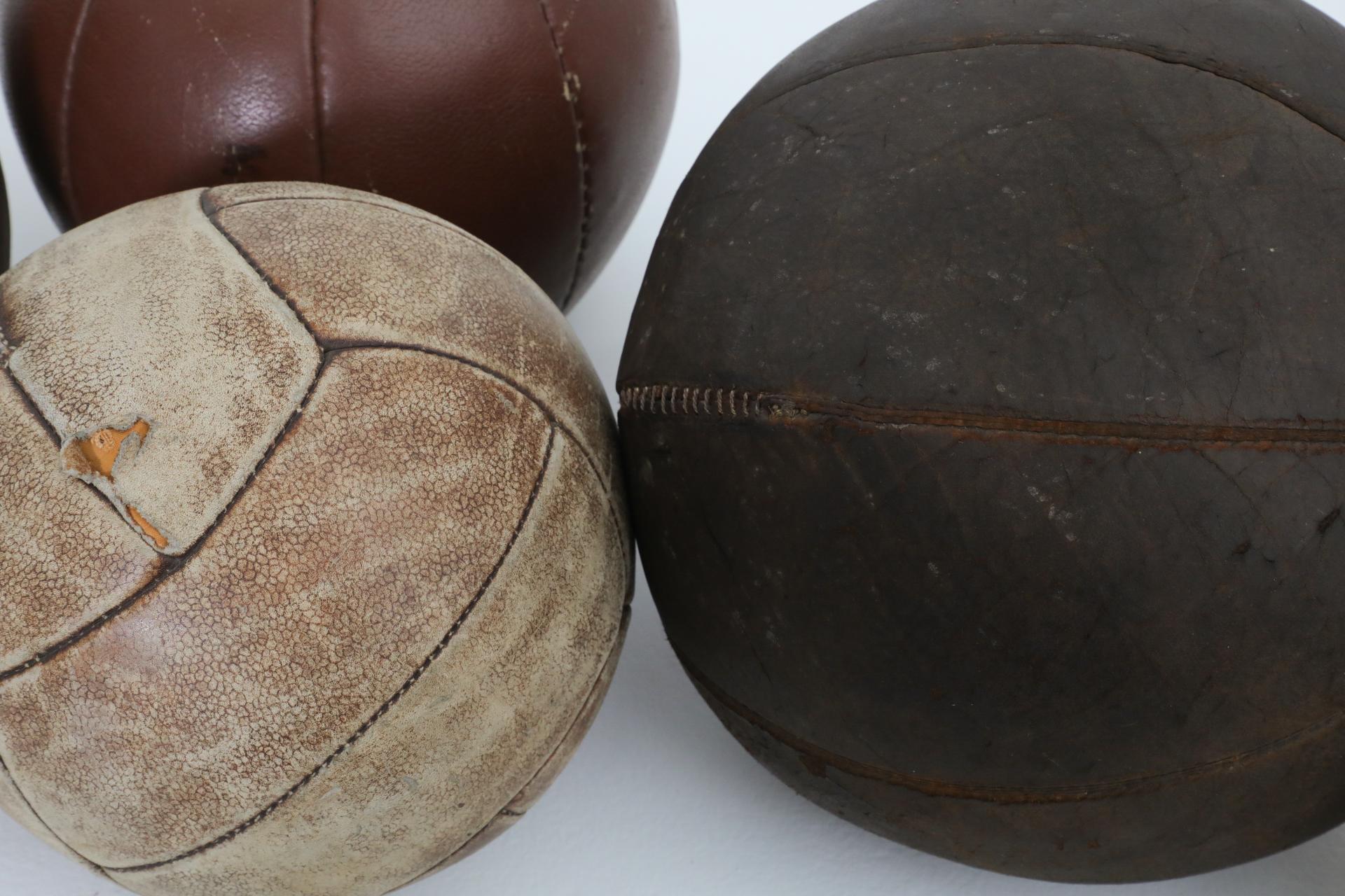 Set of Five Assorted Vintage Leather Gymnastics Medicine Balls For Sale 3