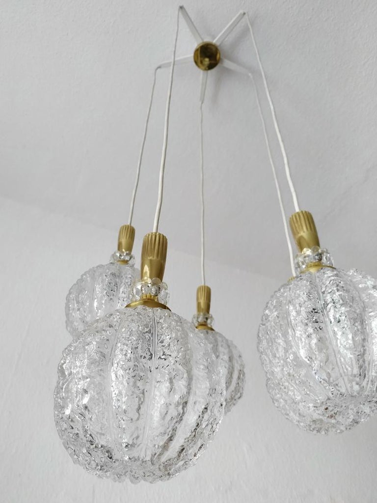 Set of Five Austrian Vintage Glass Globes Ceiling Hanging Lights, 1960s