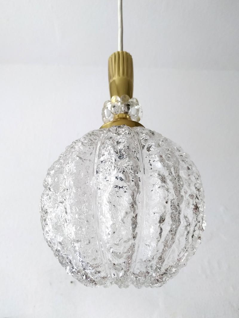 Mid-20th Century Set of Five Austrian Vintage Glass Globes Ceiling Hanging Lights, 1960s For Sale