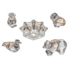 Set of Five Baccarat Crystal Animal Figures & Bowl. Late 20th Century.