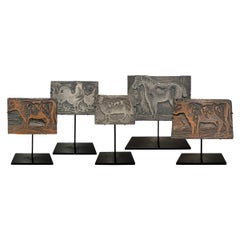 Set of Five Belgian Farm Animal Print Blocks on Custom Mounts