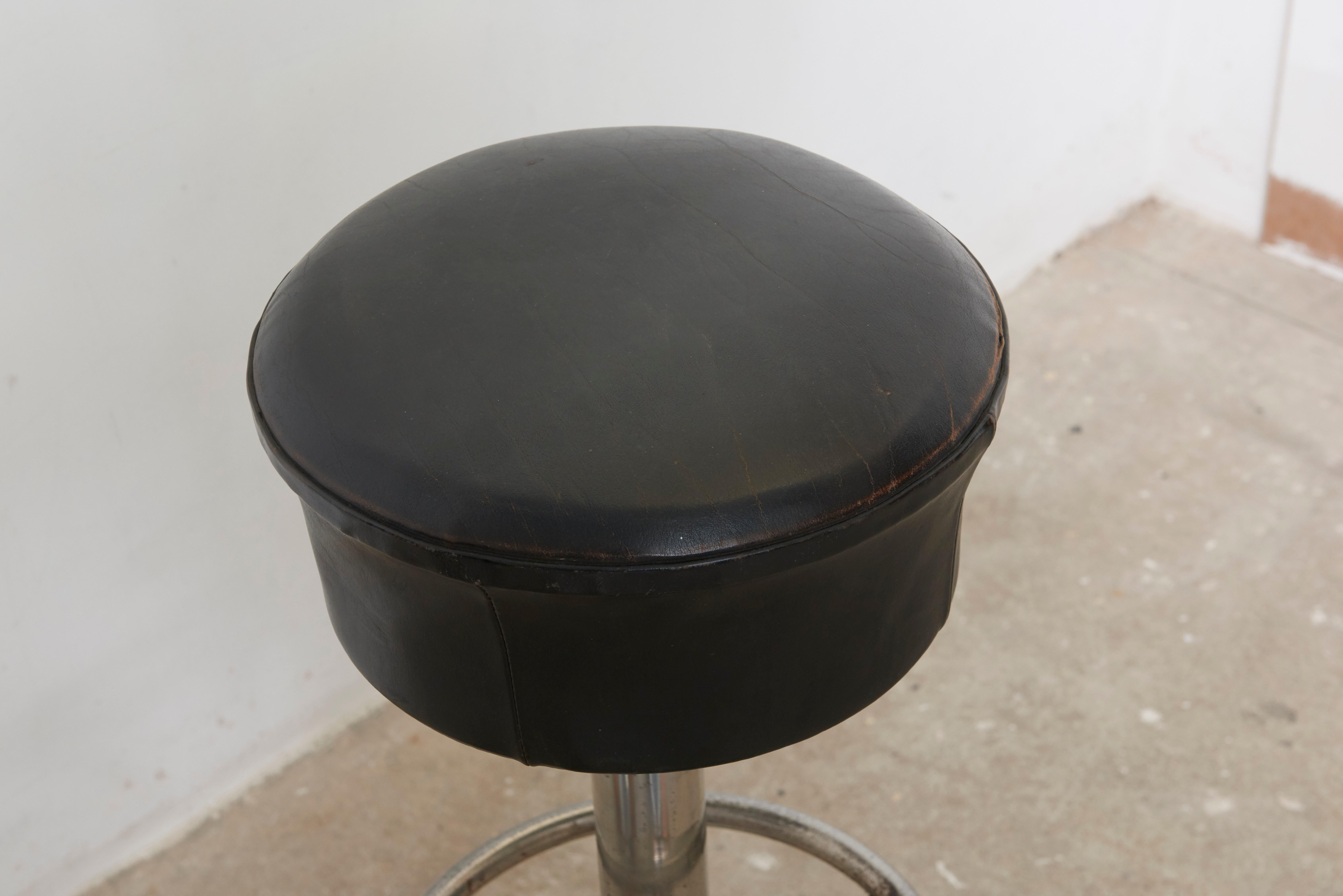 Leather Set of Five Belgium Revolving Barstools, 1960s