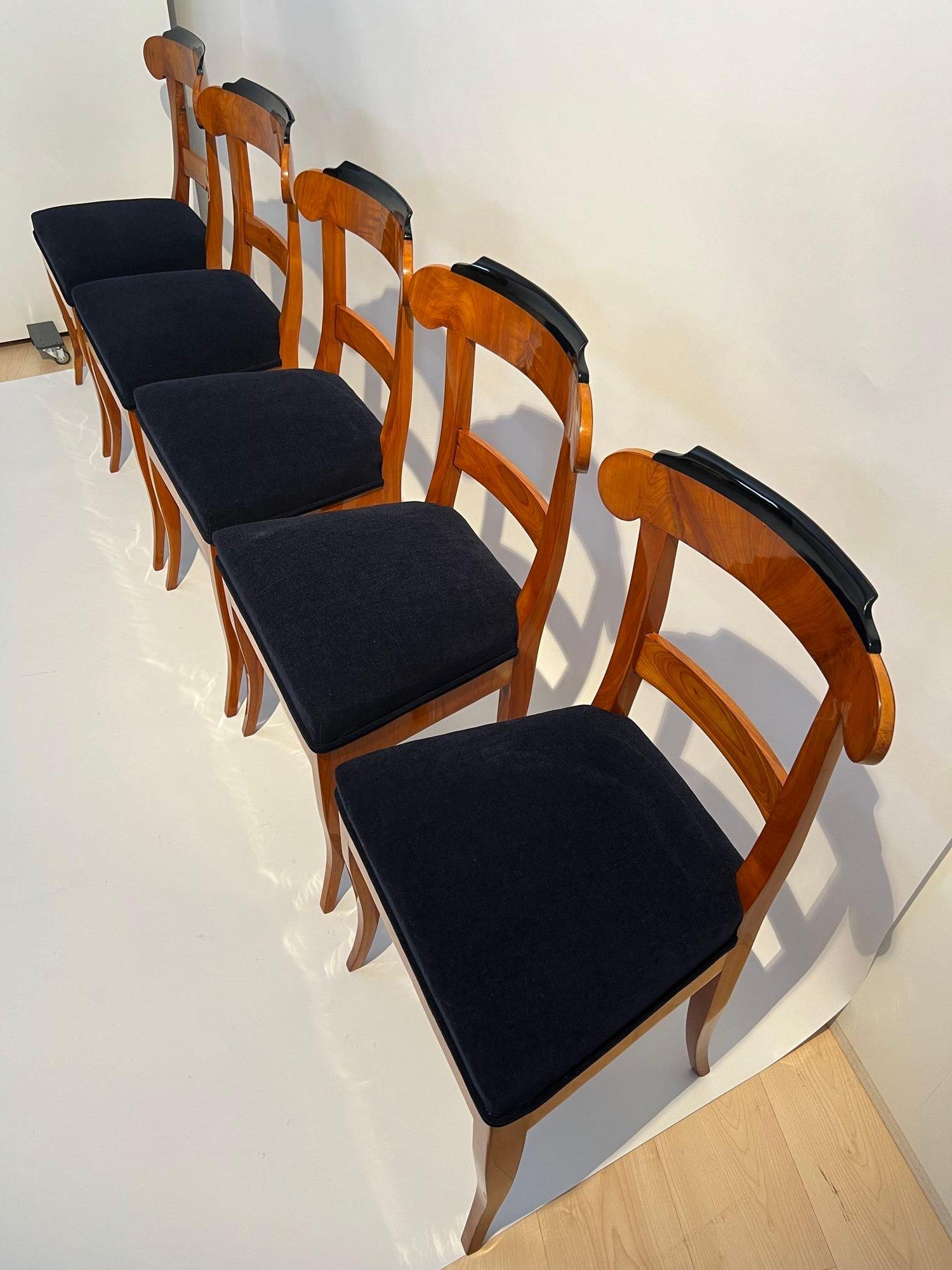 Ebonized Set of Five Biedermeier Chairs, Cherry Wood, Germany circa 1830 For Sale