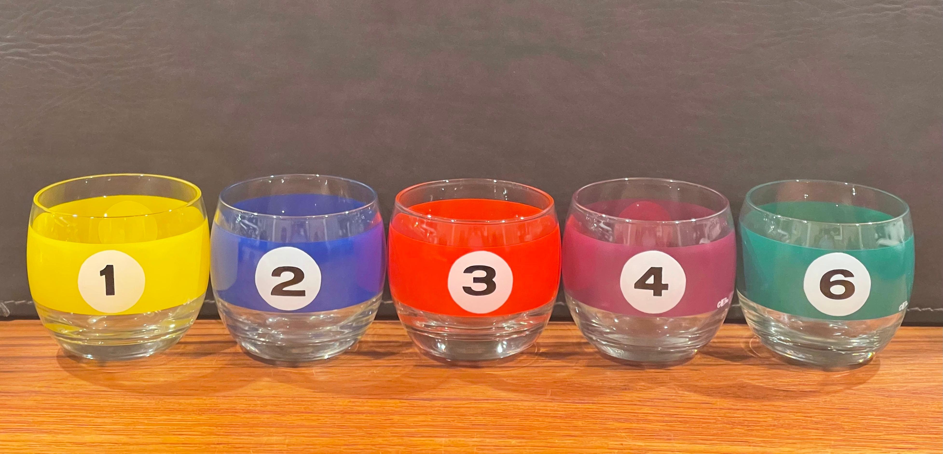 Set of Five Billiard / Pool Balls Roly Poly Cocktail Glasses by Cera For Sale 3