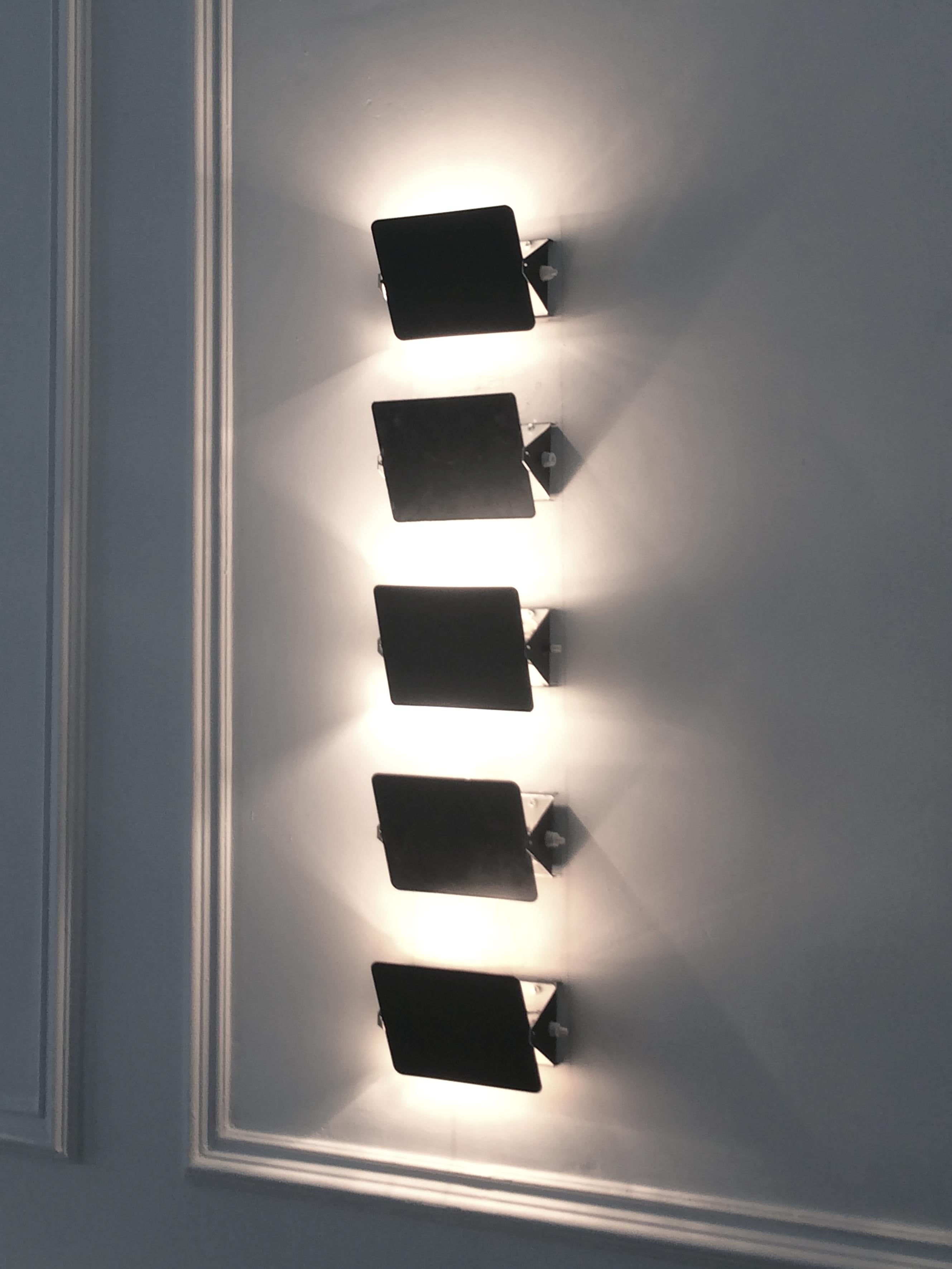 Mid-20th Century Five Black Metal Charlotte Perriand CP1 Wall Sconces sold individually For Sale