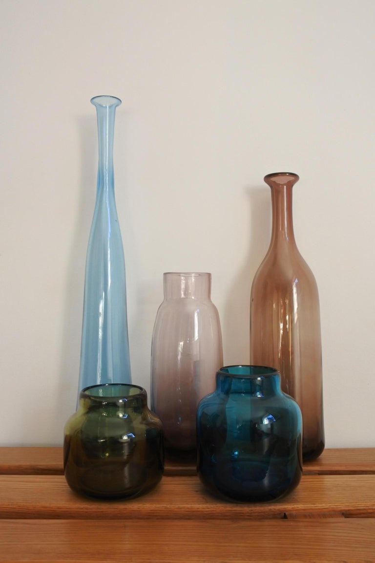 Set of Five Blown Glass Bottles Vases by Claude and Nicolas Morin