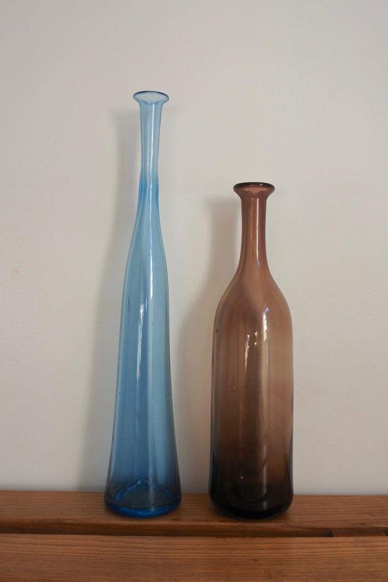 Set of Five Blown Glass Bottles Vases by Claude and Nicolas Morin