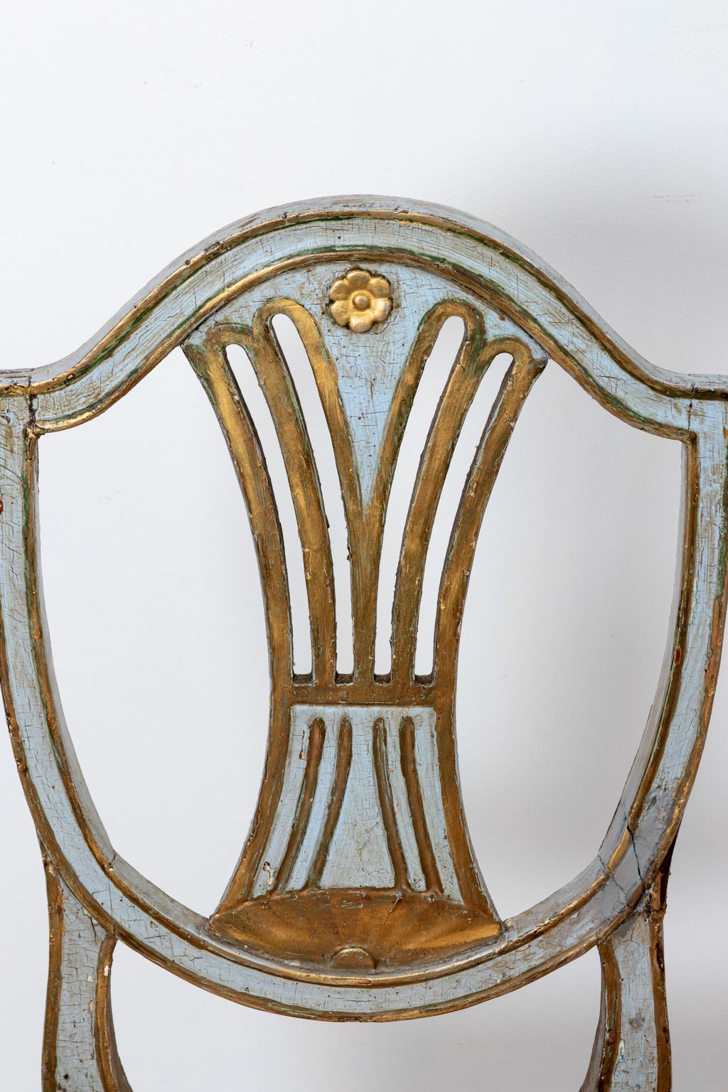 Set of Five Blue and Gold Painted Shield Back Side Chairs 5