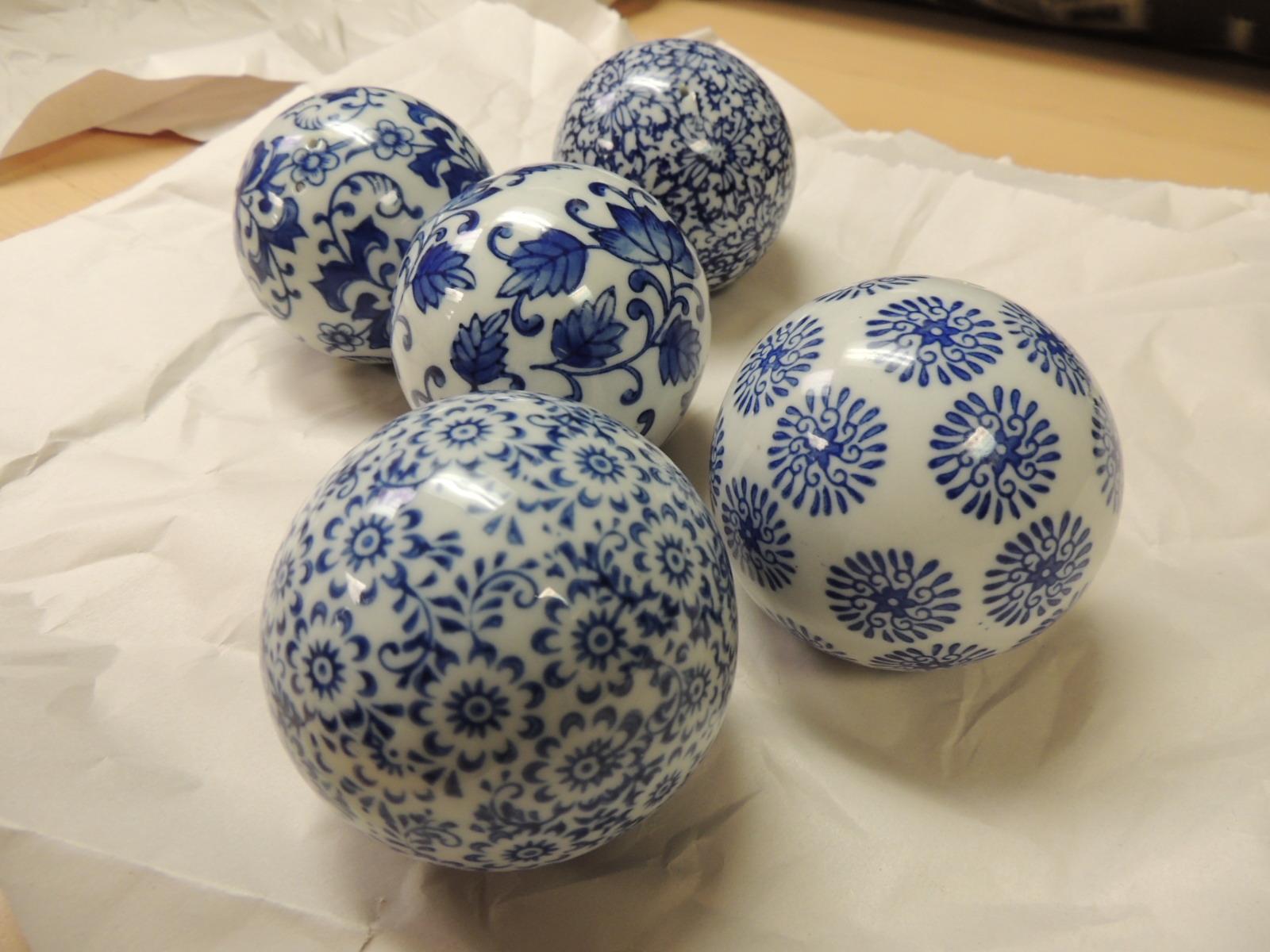 blue and white ceramic balls