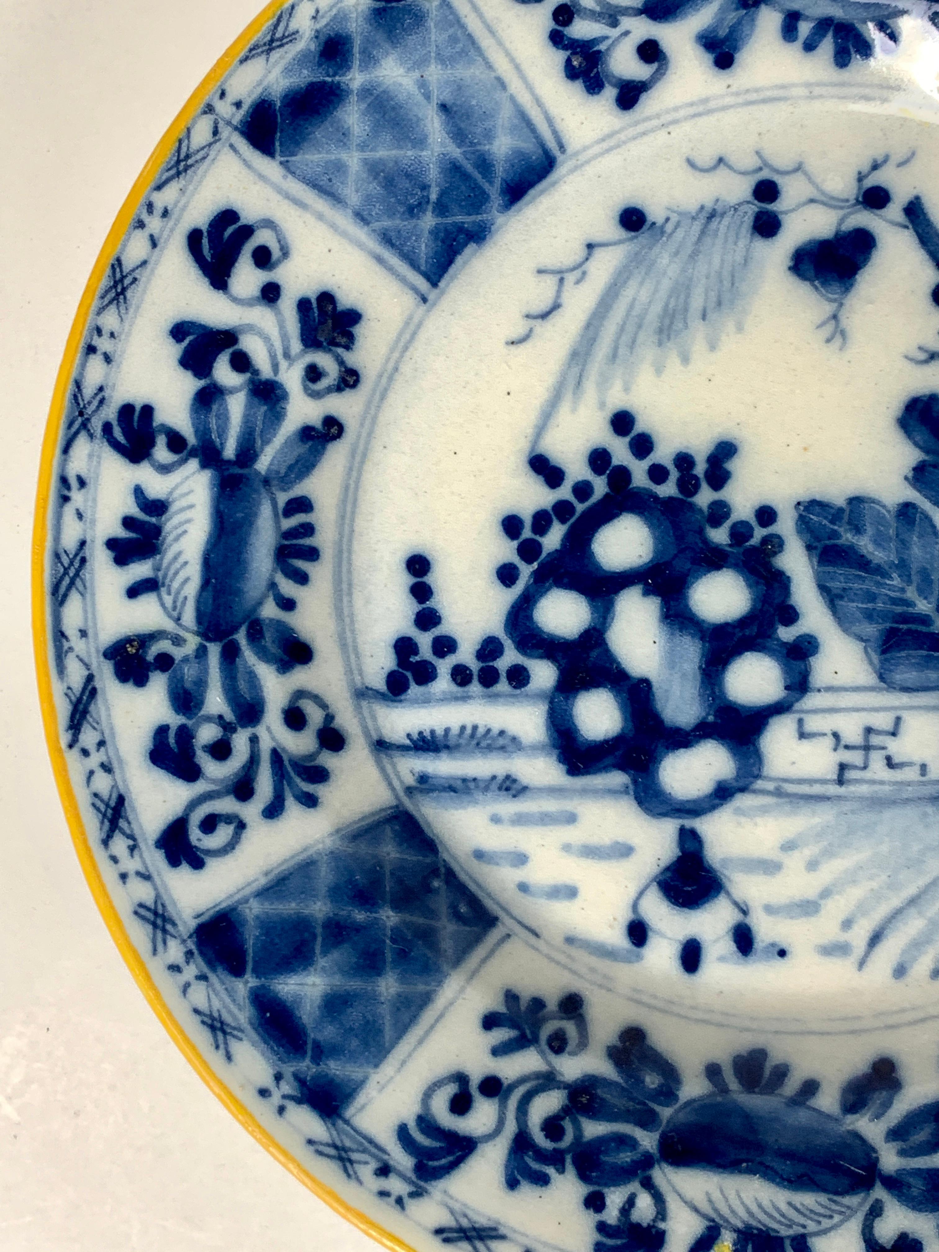 Dutch Set of Five Blue and White Delft Dishes Hand-Painted 18th Century Circa 1780