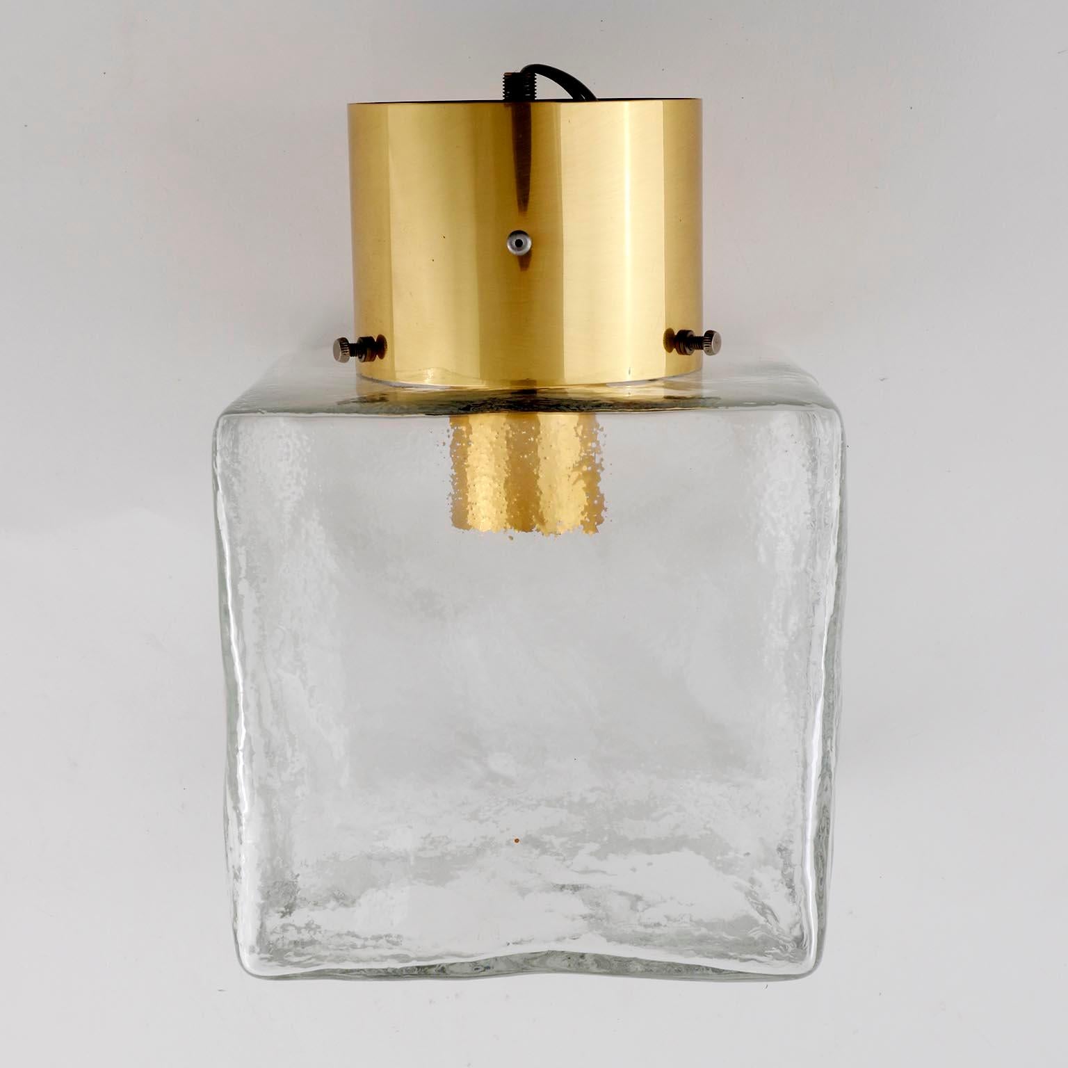 Austrian Set of Five Brass Ice Glass Cube Flush Mount Lights by Kalmar, 1970s For Sale