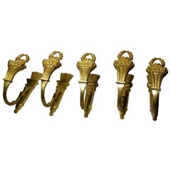 Set of Five Bronze Ormolu Drapery Wall Curtin Hooks