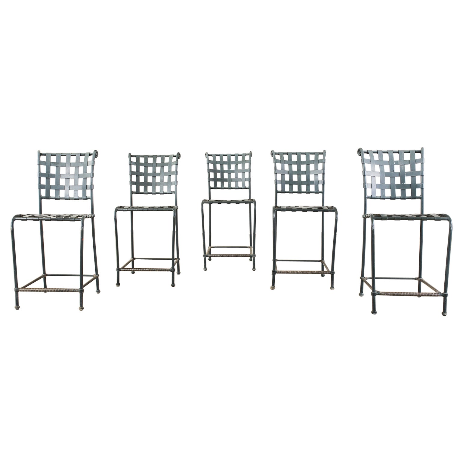 Set of Five Brown Jordan Florentine Aluminum Counter Barstools