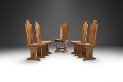 Set of Five Brutalist Solid Oak Dining Chairs, Europe 1970s
