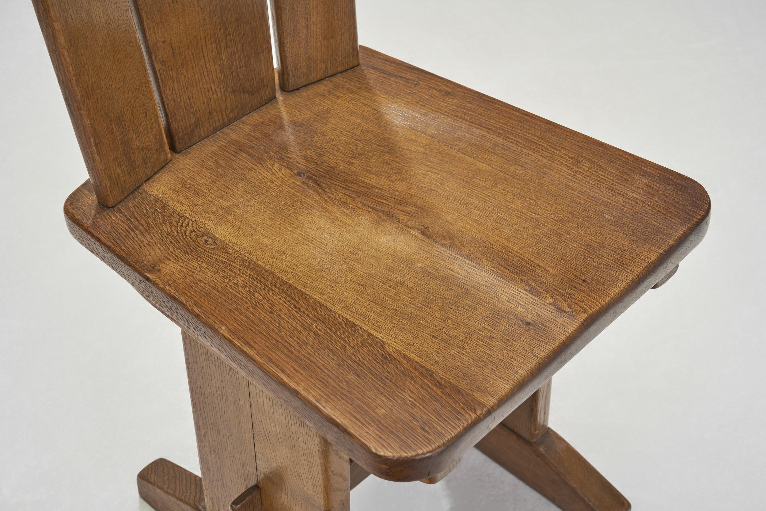 Set of Five Brutalist Solid Oak Dining Chairs, Europe 1970s For Sale 2