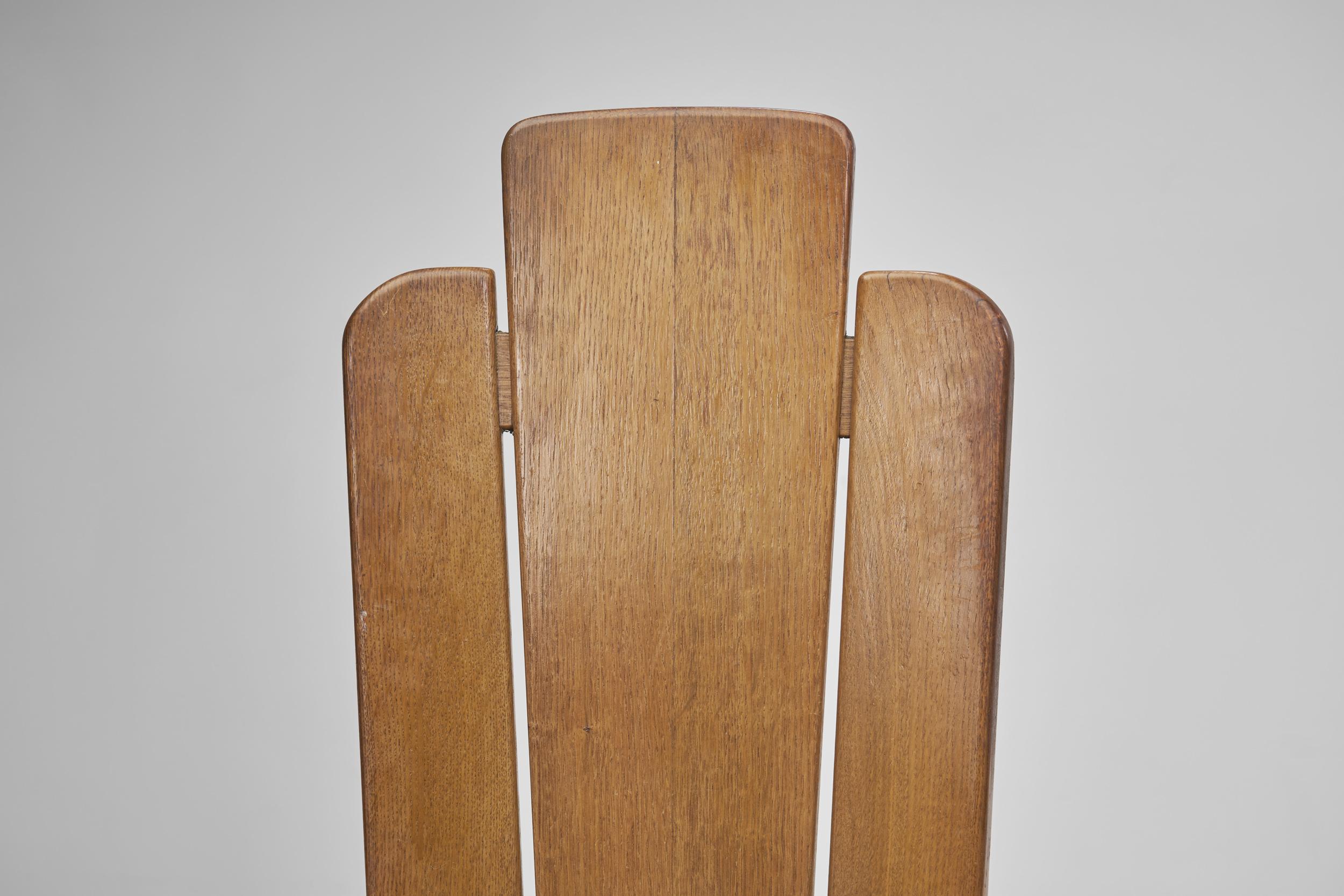 Set of Five Brutalist Solid Oak Dining Chairs, Europe 1970s For Sale 4