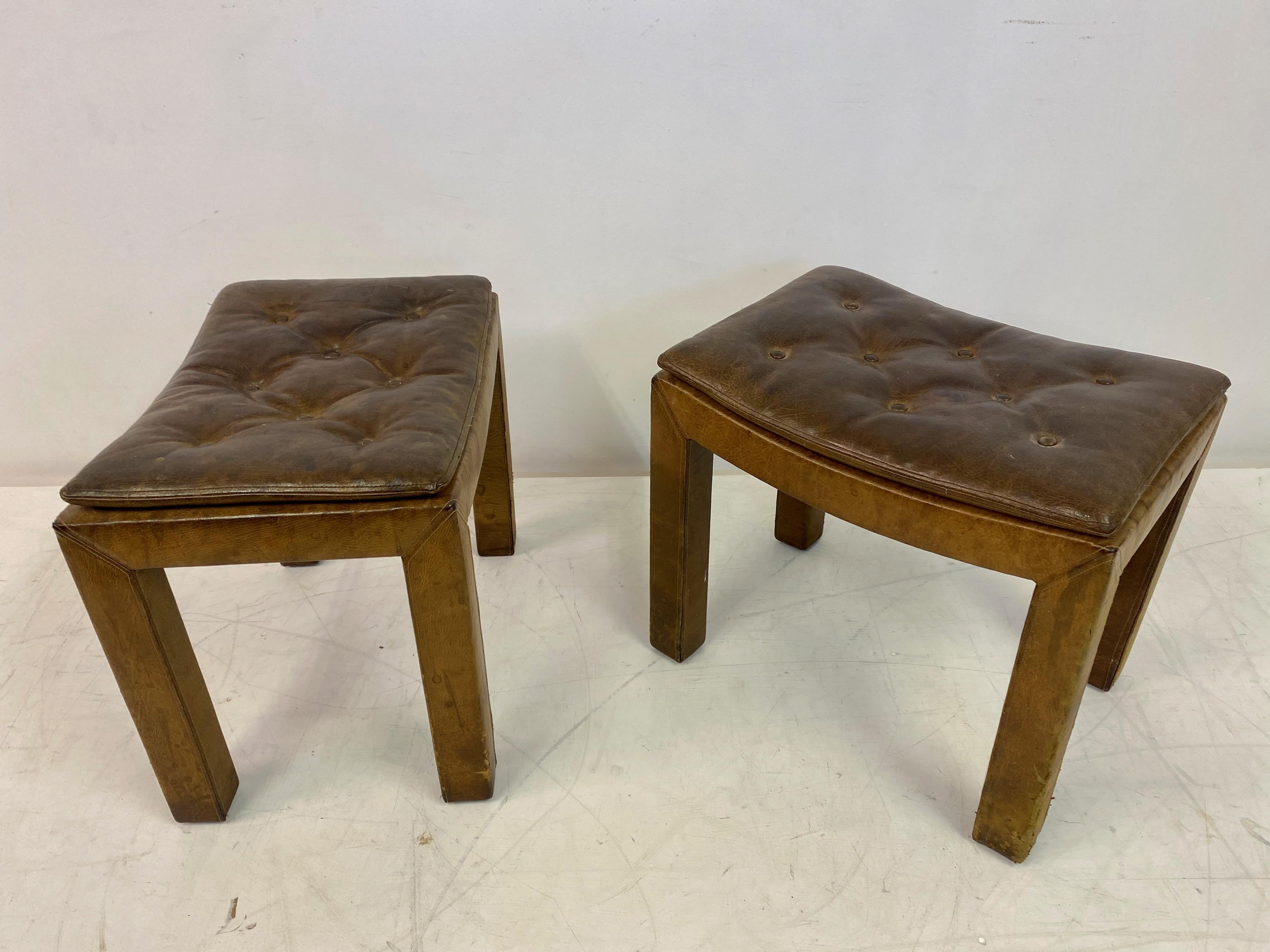 Set of Five Buttoned Leather Stools For Sale 7