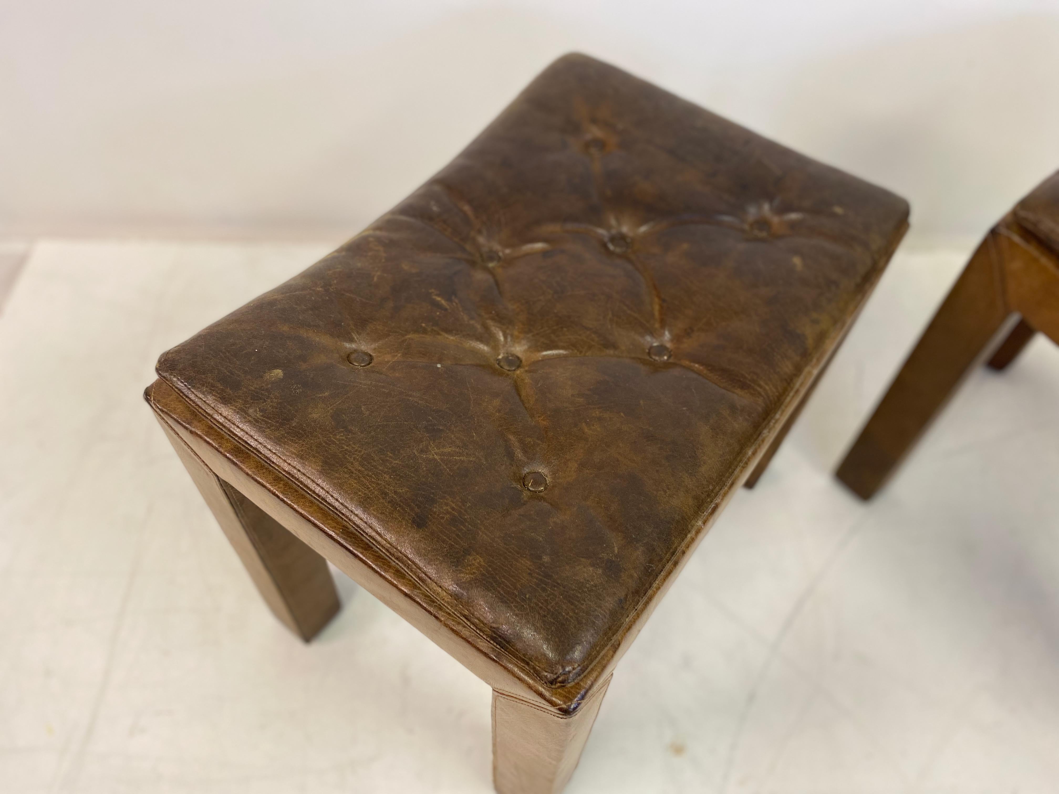 Set of Five Buttoned Leather Stools For Sale 8