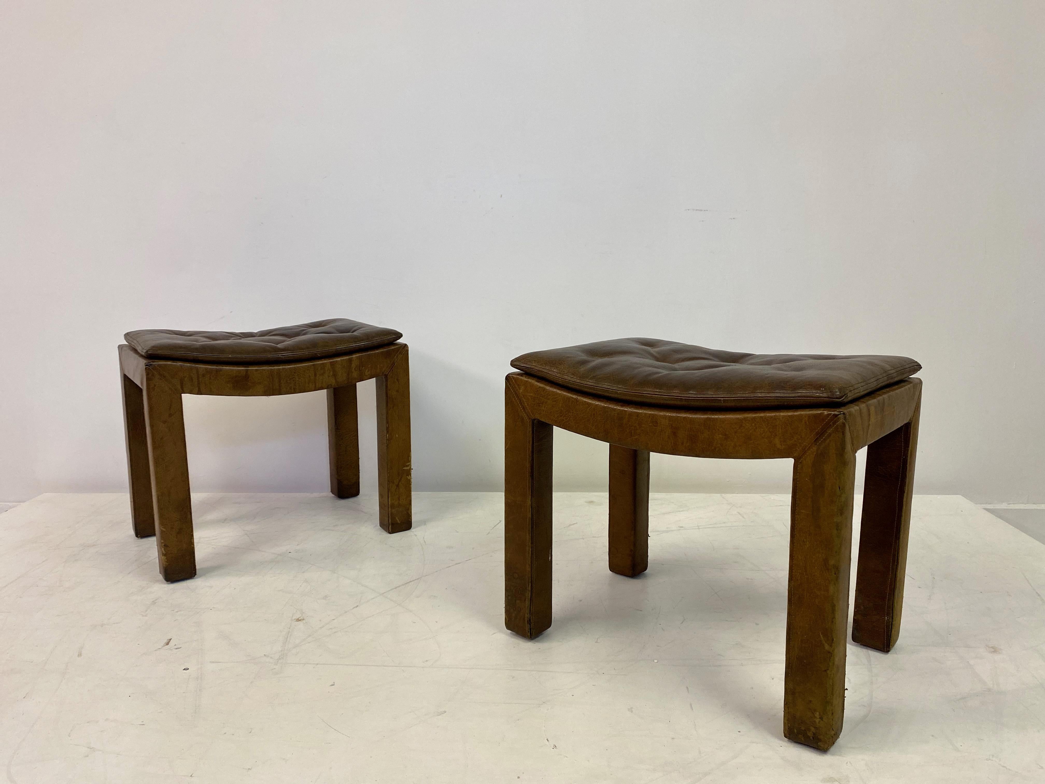 Set of Five Buttoned Leather Stools For Sale 9