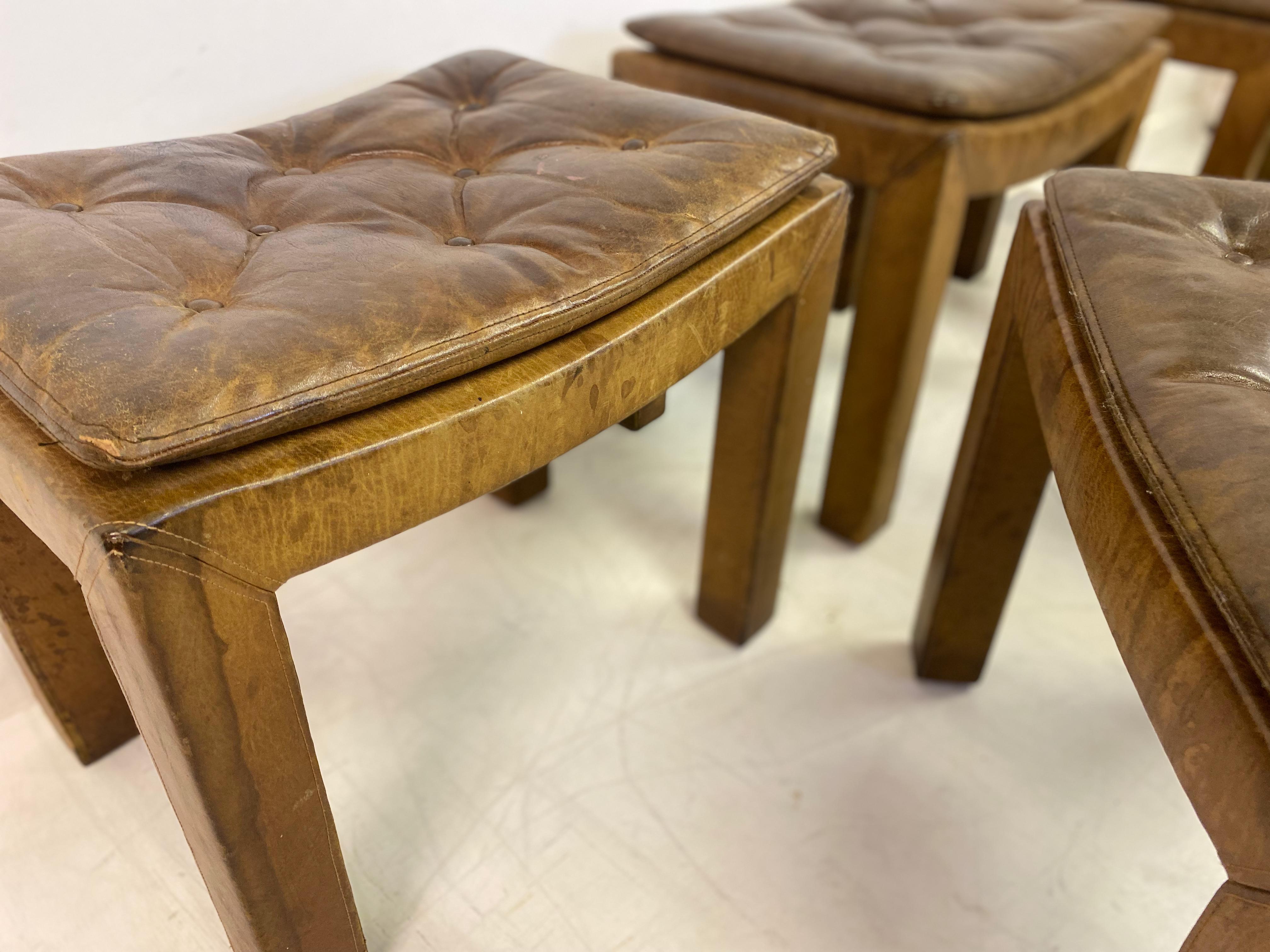Set of Five Buttoned Leather Stools For Sale 4