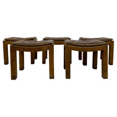 Set of Five Buttoned Leather Stools