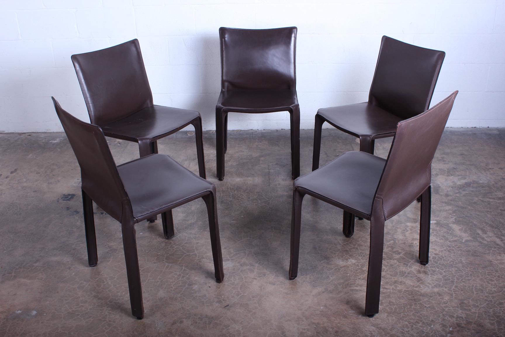 Leather Set of Five Cab Chairs by Mario Bellini