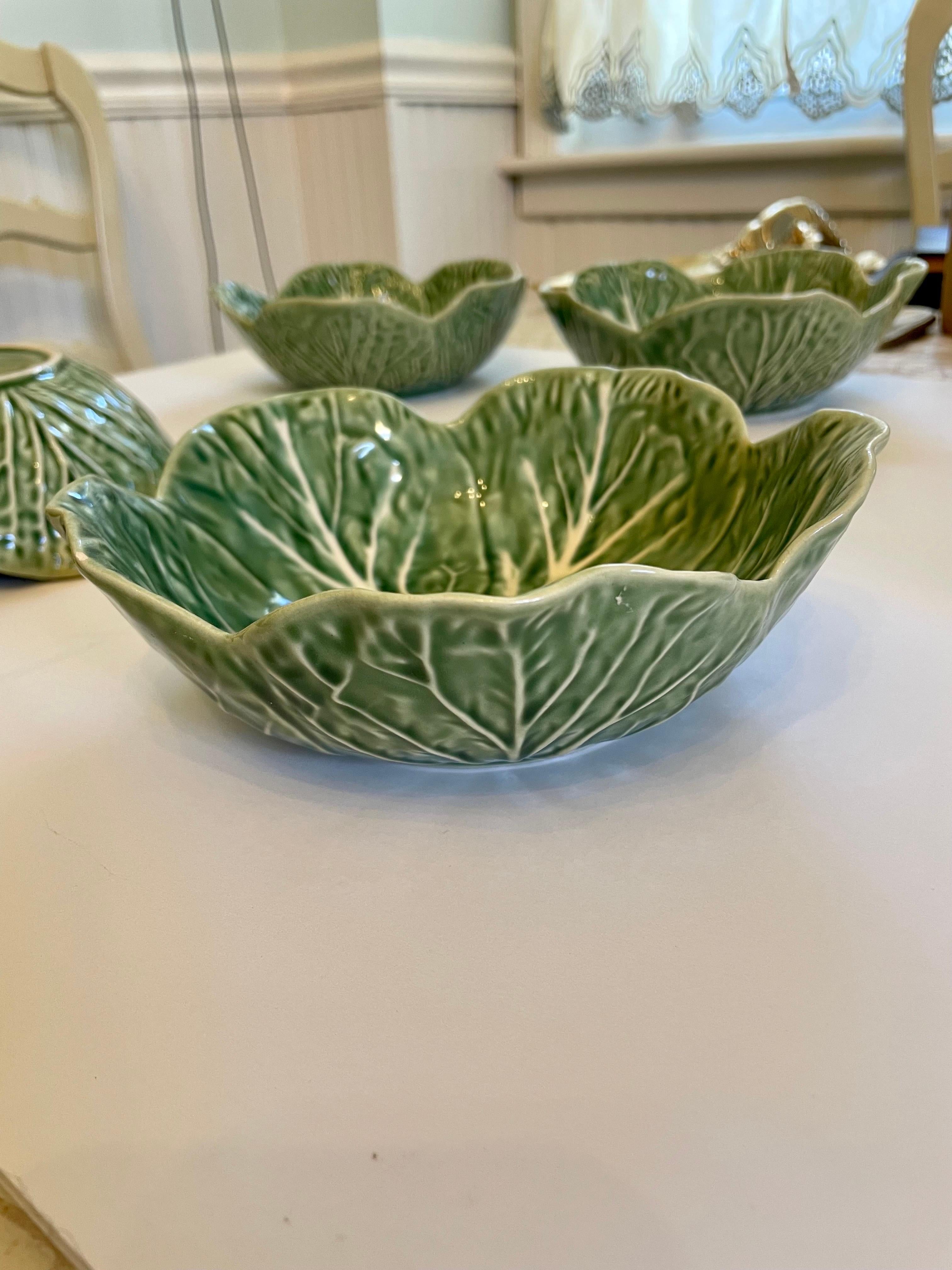 Glazed  Set Of Five Cabbage Pattern Bowls by Bordallo Pinheiro, Portugal