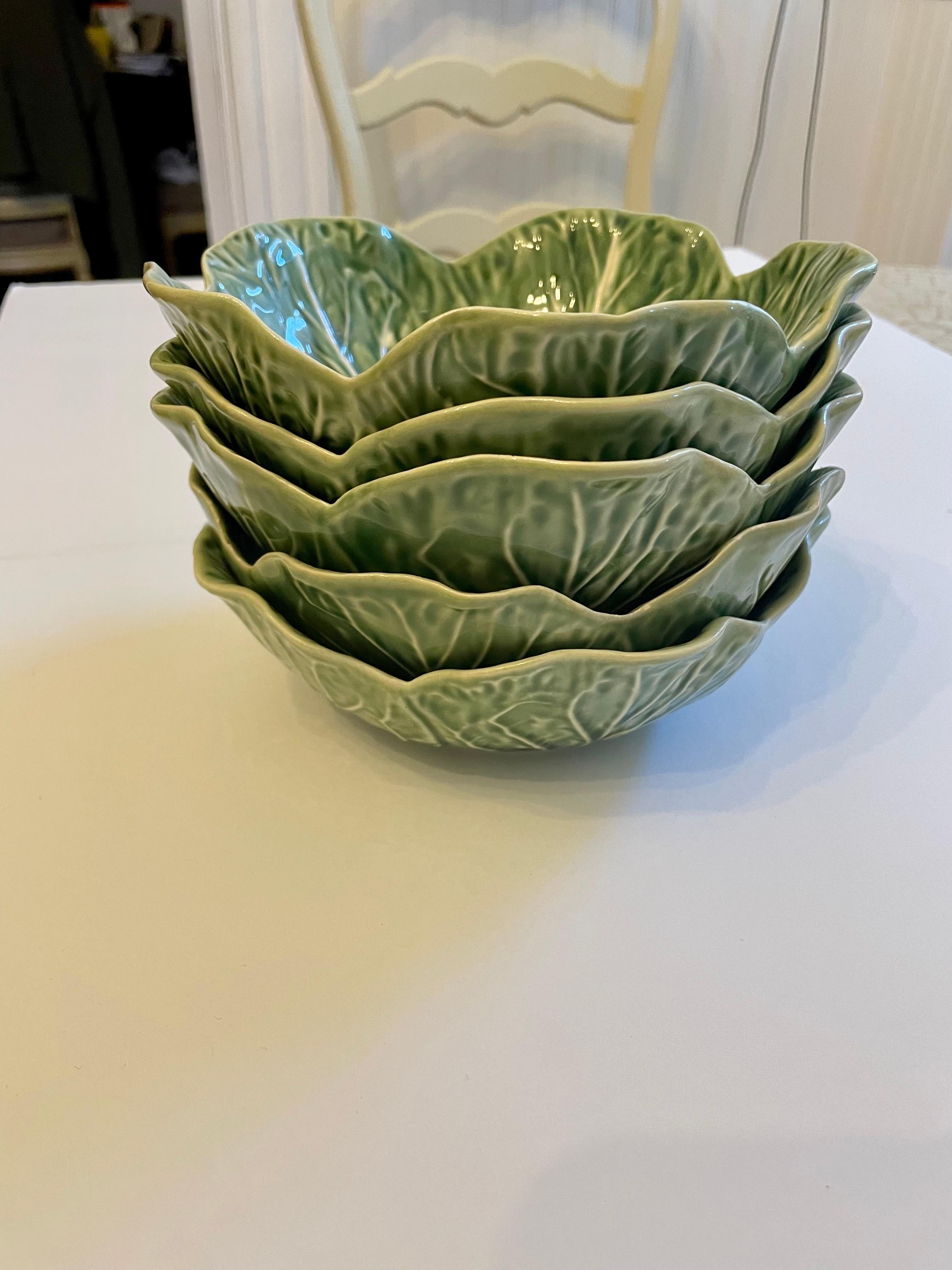  Set Of Five Cabbage Pattern Bowls by Bordallo Pinheiro, Portugal 1
