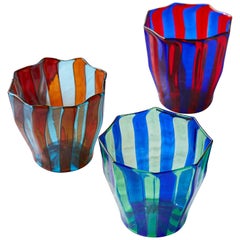 Set of Five Campbell-Rey Octagonal Striped Murano Tumblers