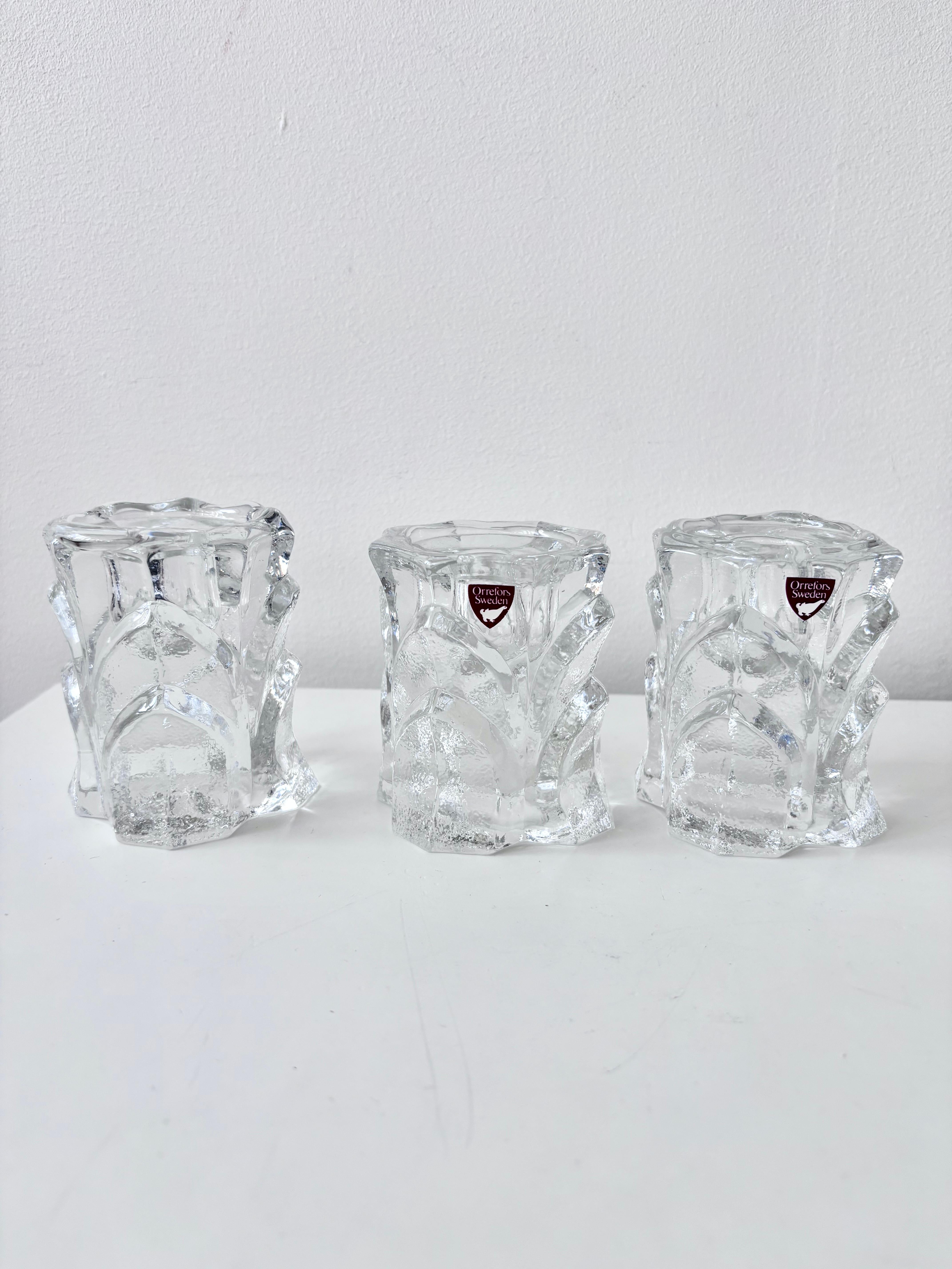 Set of Five “Capella” Crystal Candle Holders by Orrefors, Sweden For Sale 3