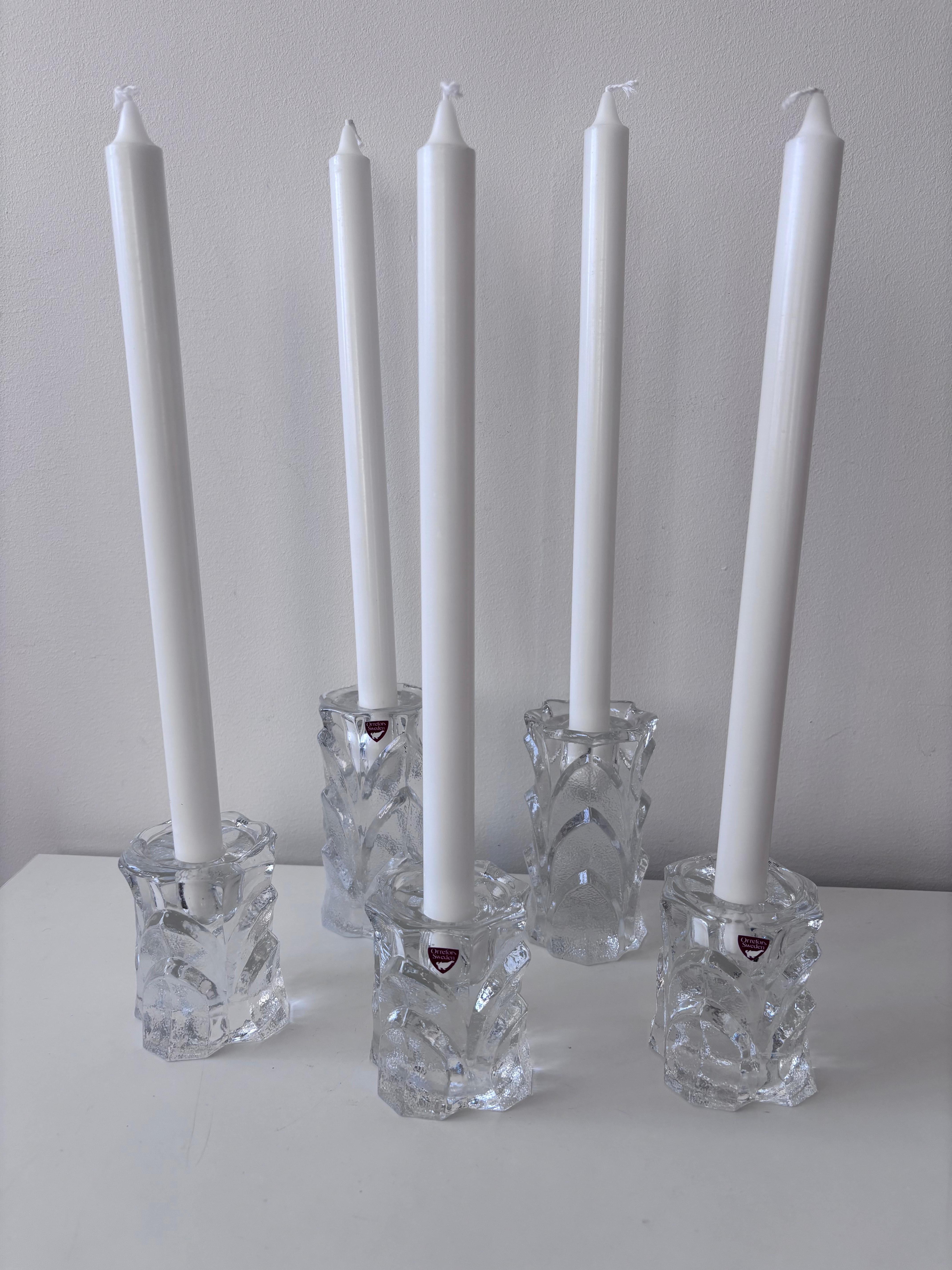 Set of Five “Capella” Crystal Candle Holders by Orrefors, Sweden For Sale 8