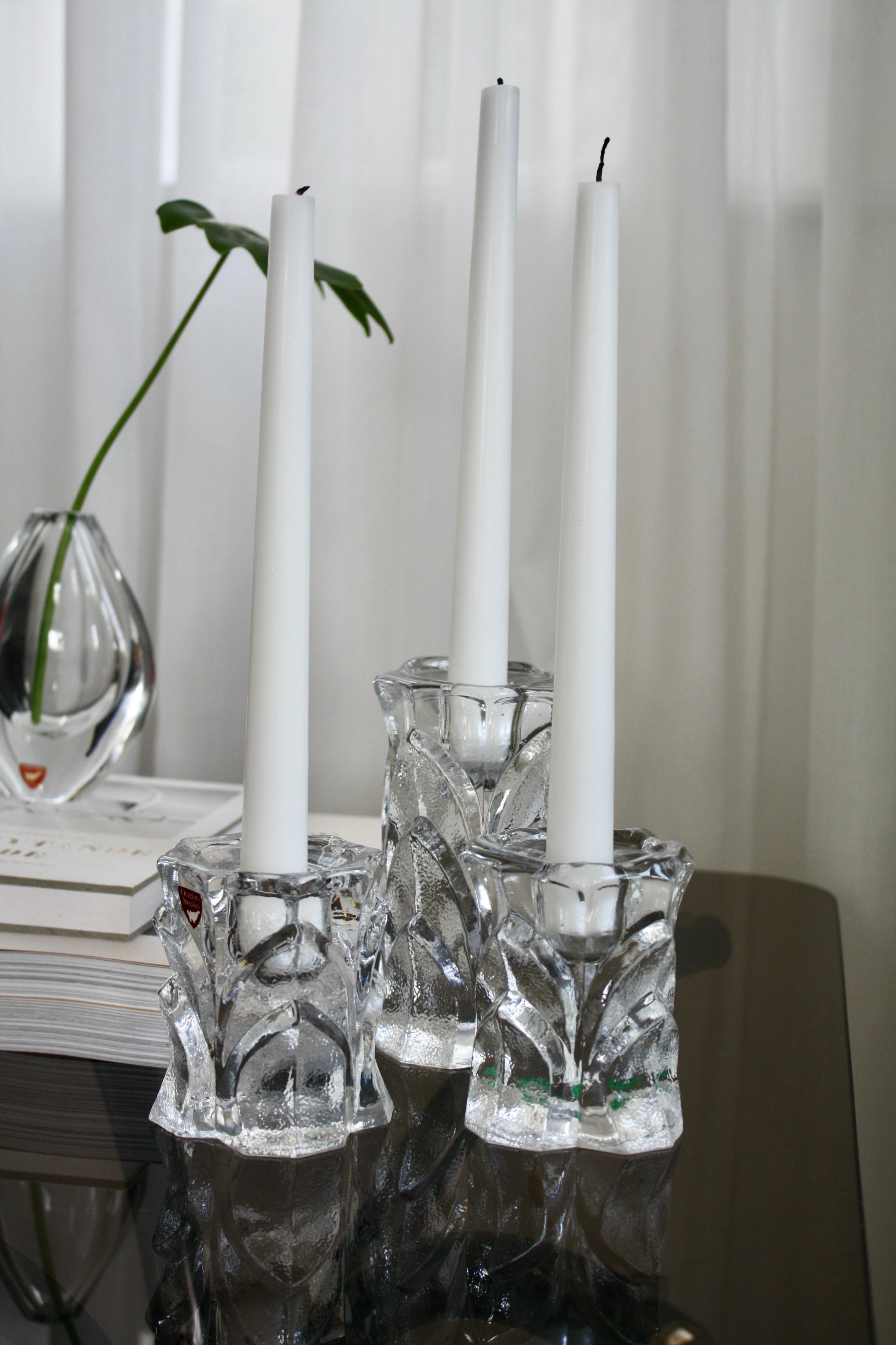 Swedish Set of Five “Capella” Crystal Candle Holders by Orrefors, Sweden For Sale