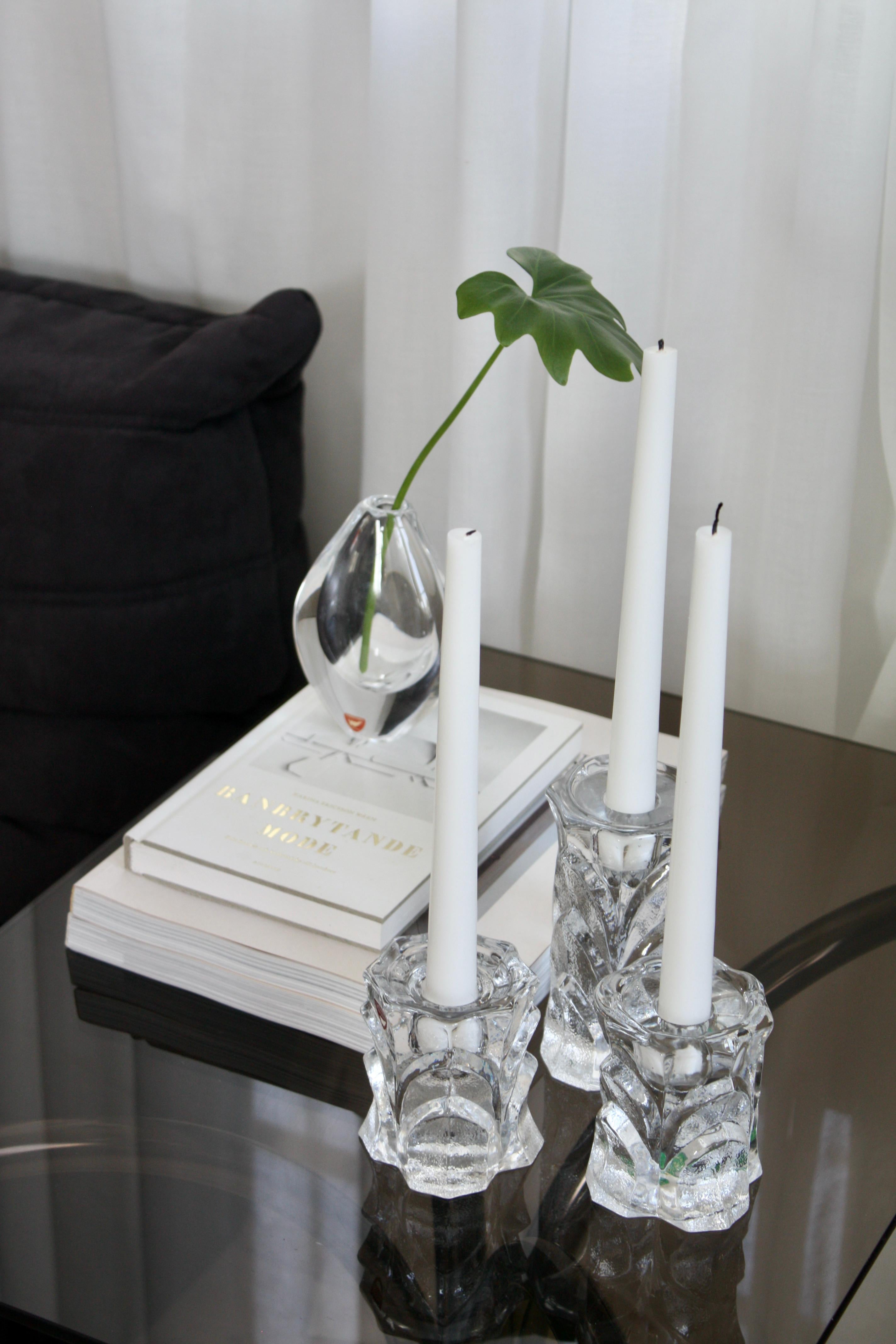 Set of Five “Capella” Crystal Candle Holders by Orrefors, Sweden In Good Condition For Sale In Västra Frölunda, SE