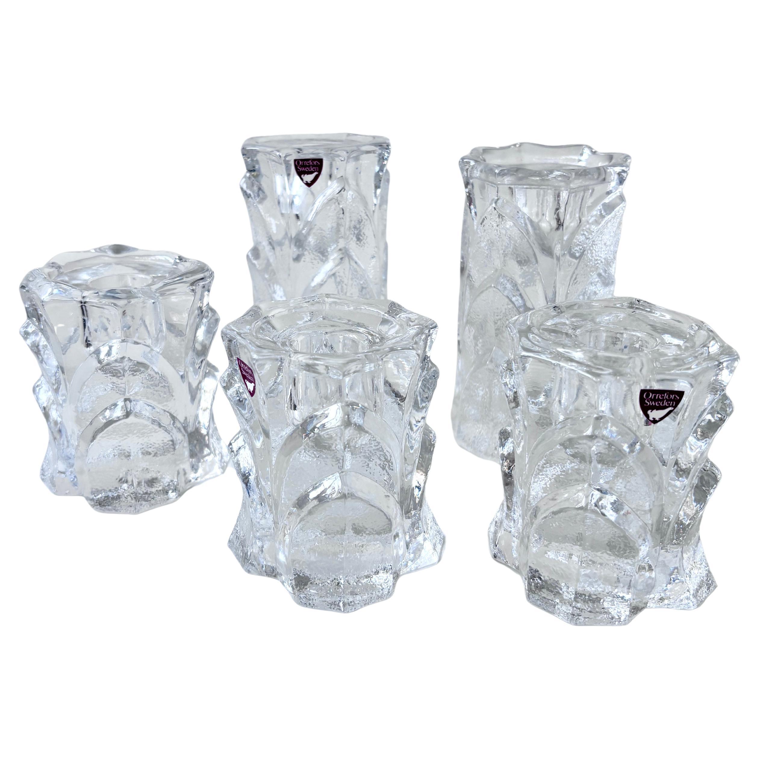 Set of Five “Capella” Crystal Candle Holders by Orrefors, Sweden For Sale