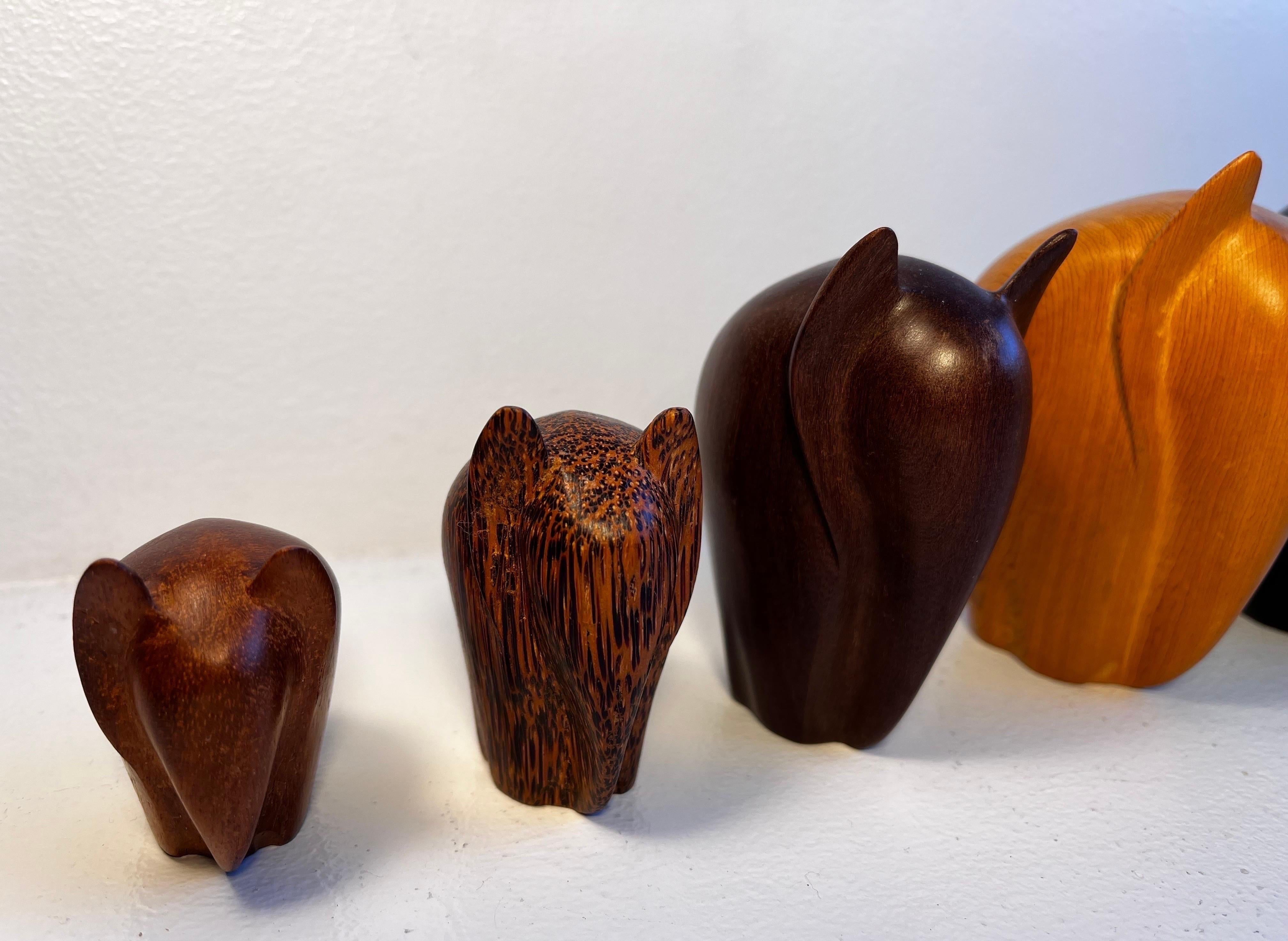 Set of five carved modernist Elephants in a mix of woods For Sale 3