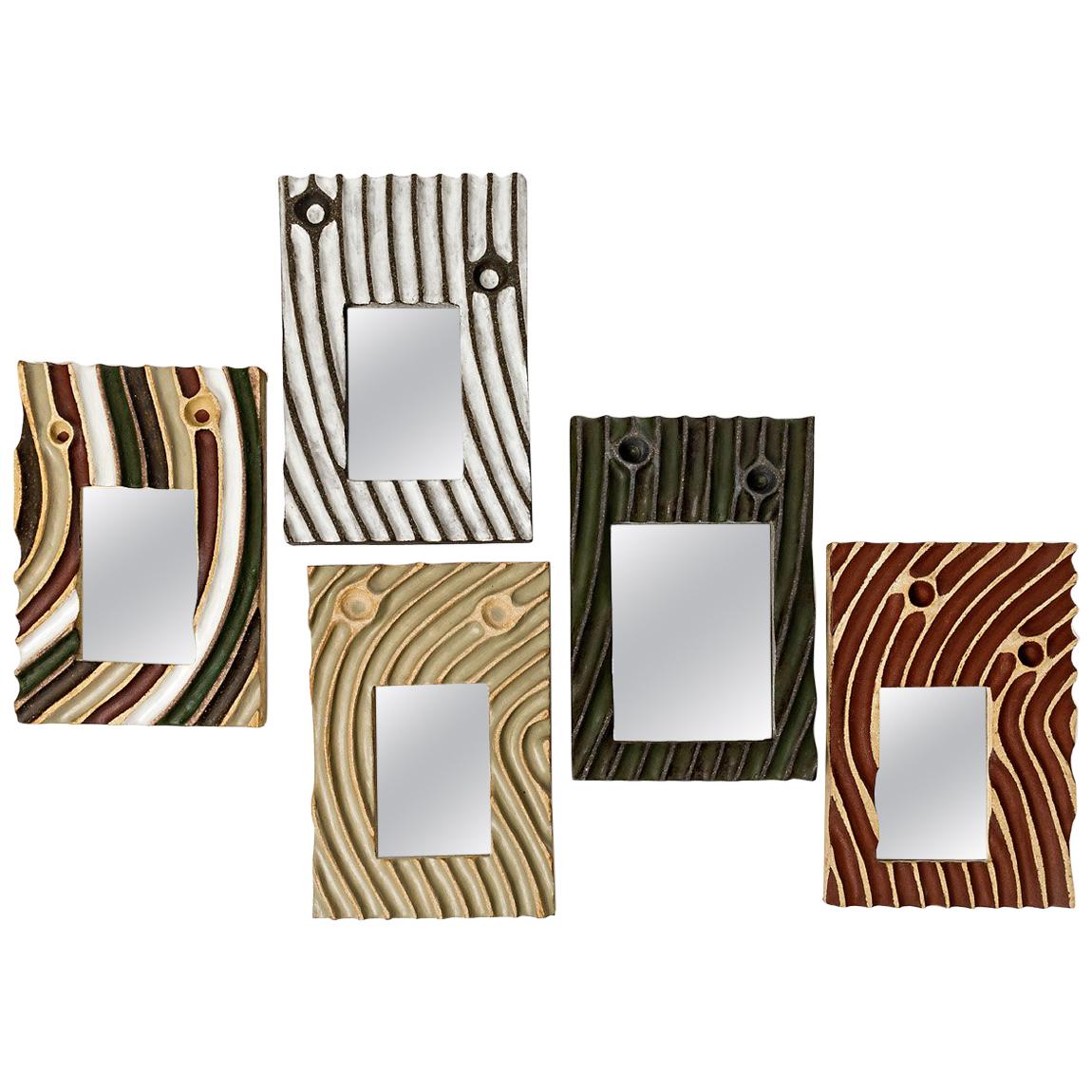Set of Five Ceramic Mirrors by Hervé Taquet, 2019