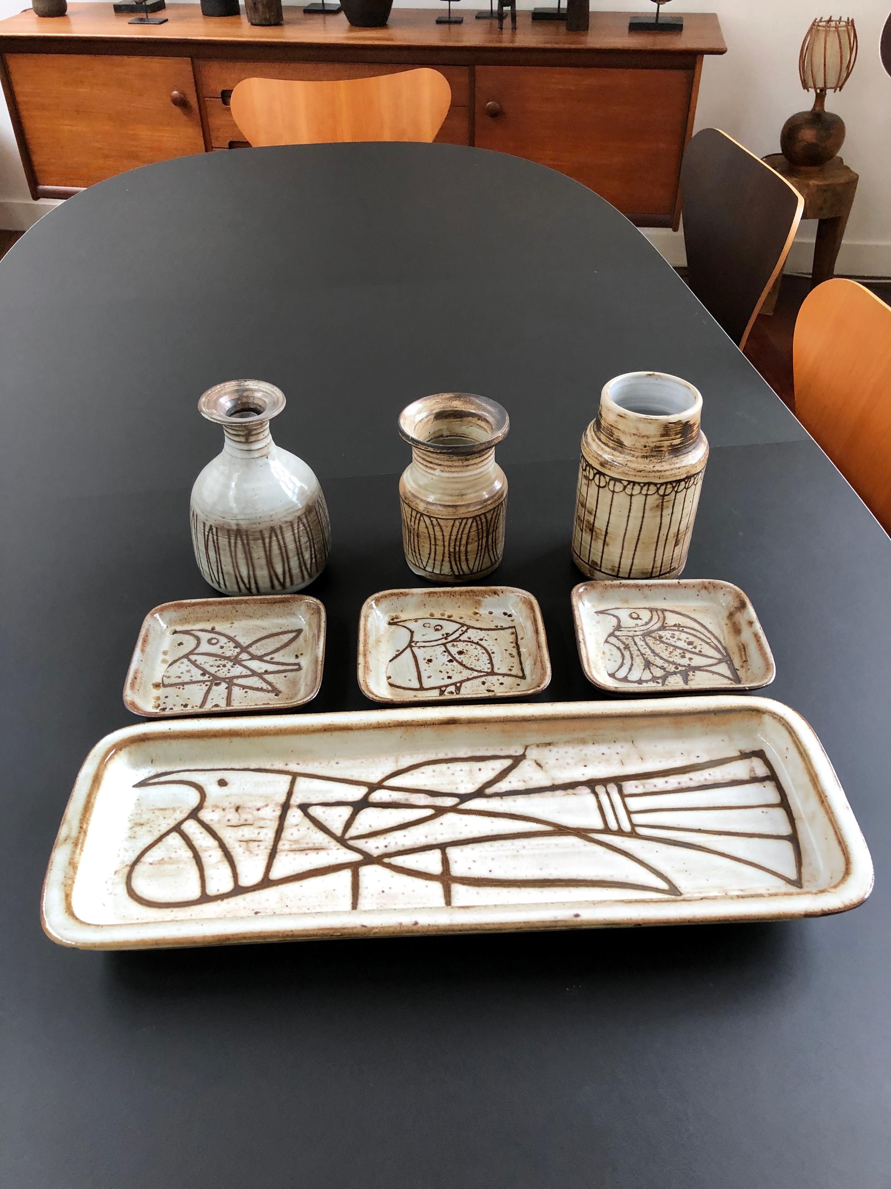 Set of Five Ceramic Serving Platter and Plates by Jacques Pouchain, circa 1950s 4