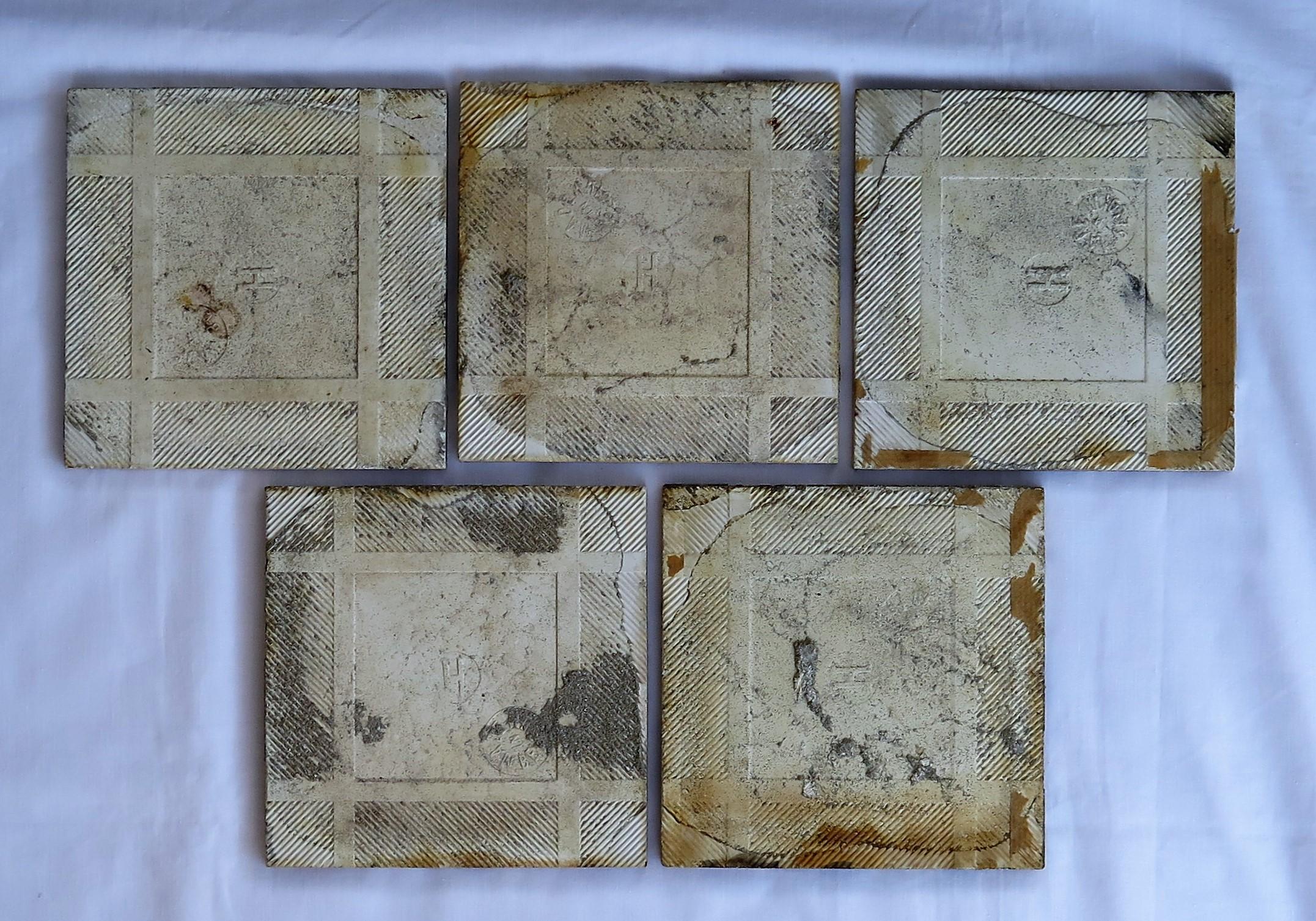 Set of Five Ceramic Wall Tiles Delft Style Blue and White Pattern, circa 1920s 7