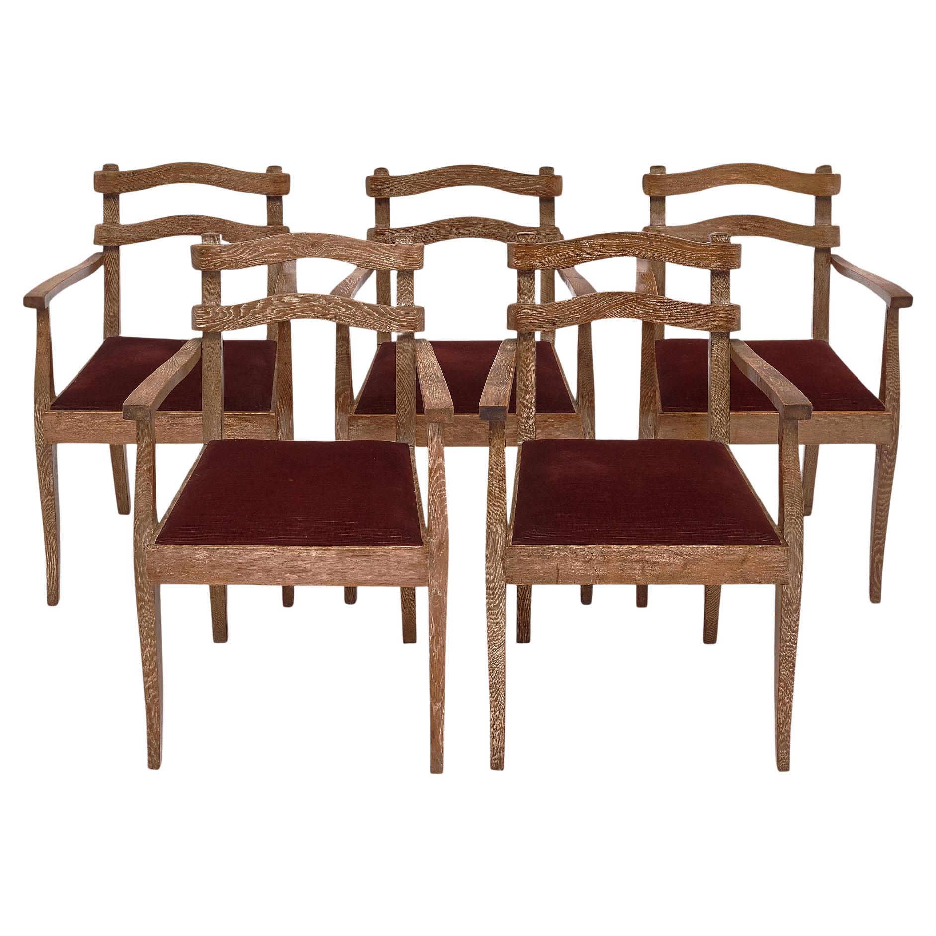 Set of Five ”Cerused” Armchairs For Sale