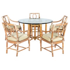 Set of Five Cerused Rattan Dining Chairs with Bamboo Table by McGuire