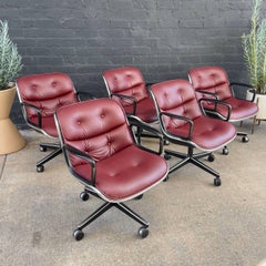Set of Five Charles Pollock for Knoll Leather Executive Desk Chair’s