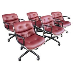 Set of Five Charles Pollock for Knoll Leather Executive Desk Chair’s
