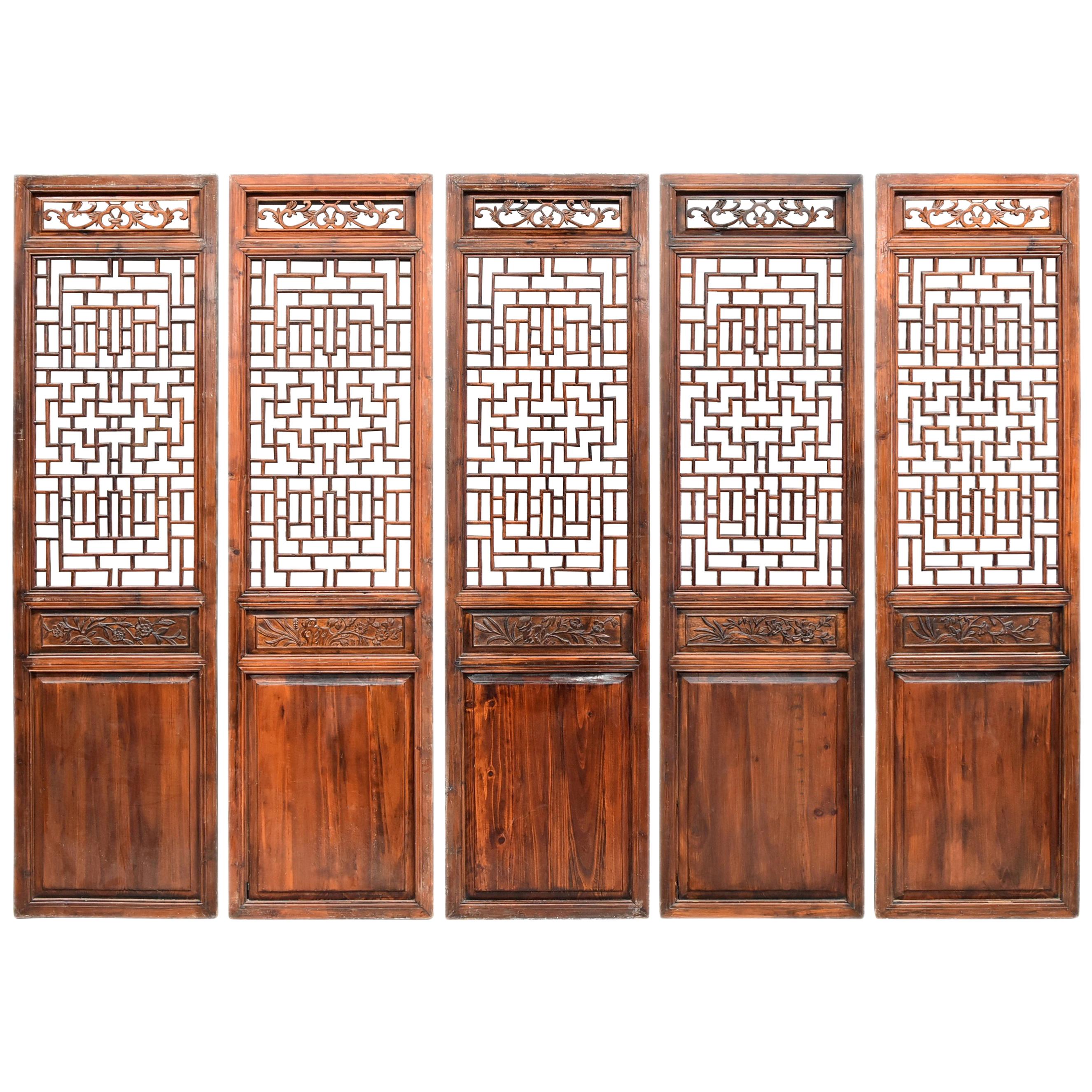 Set of Five Chinese Antique Screens Ming Style